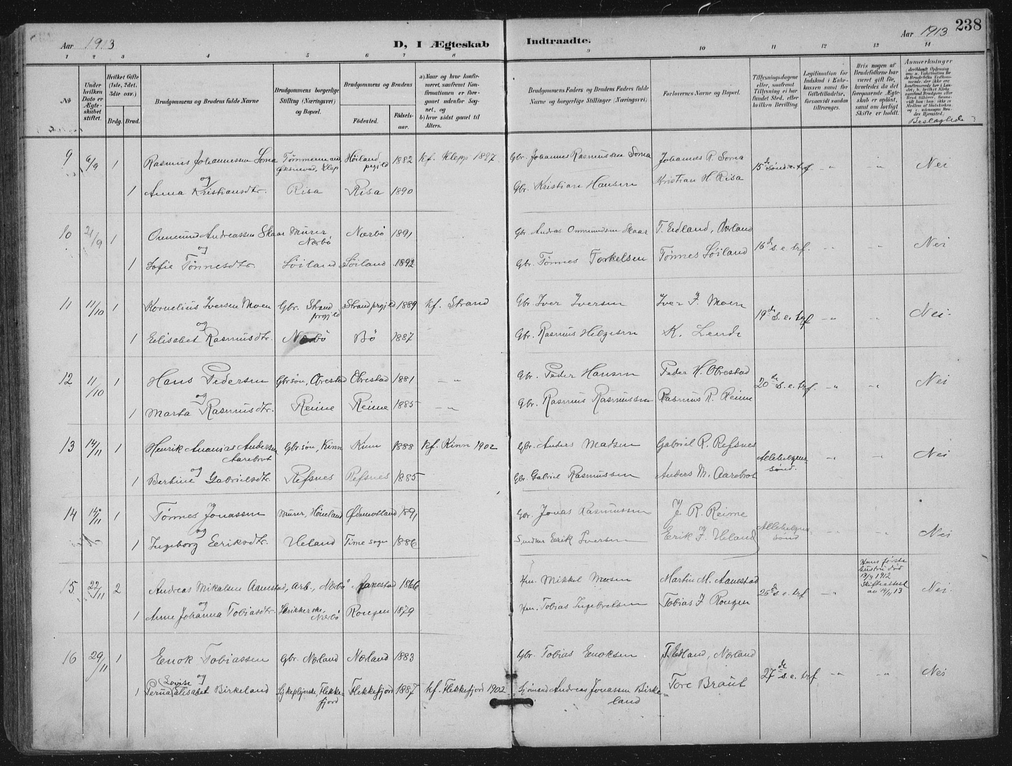 Hå sokneprestkontor, SAST/A-101801/002/B/L0001: Parish register (official) no. A 11, 1897-1924, p. 238