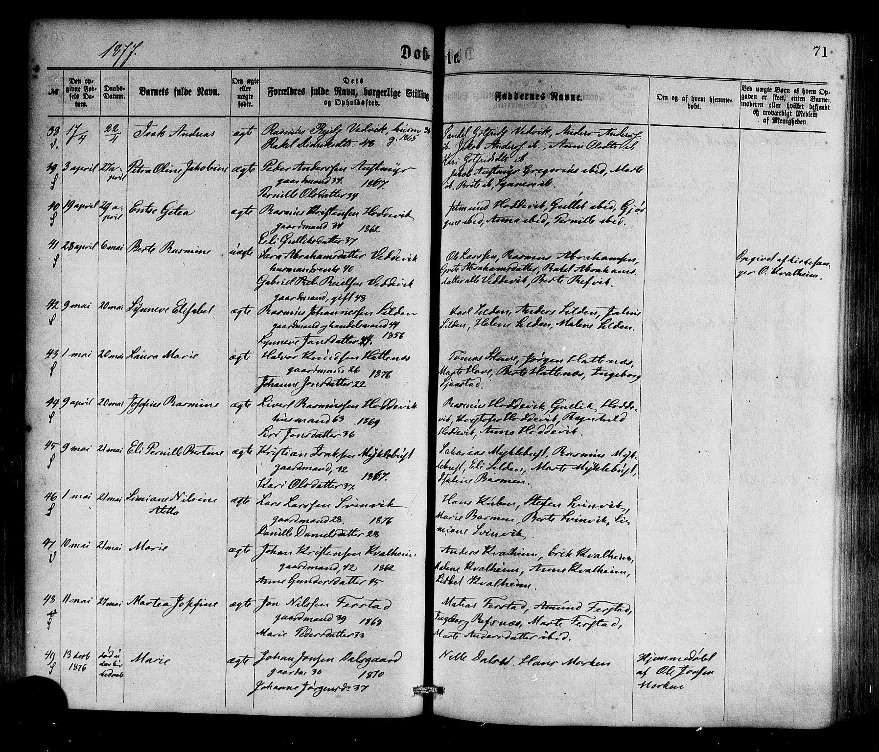 Selje sokneprestembete, AV/SAB-A-99938/H/Ha/Haa/Haaa: Parish register (official) no. A 12, 1870-1880, p. 71