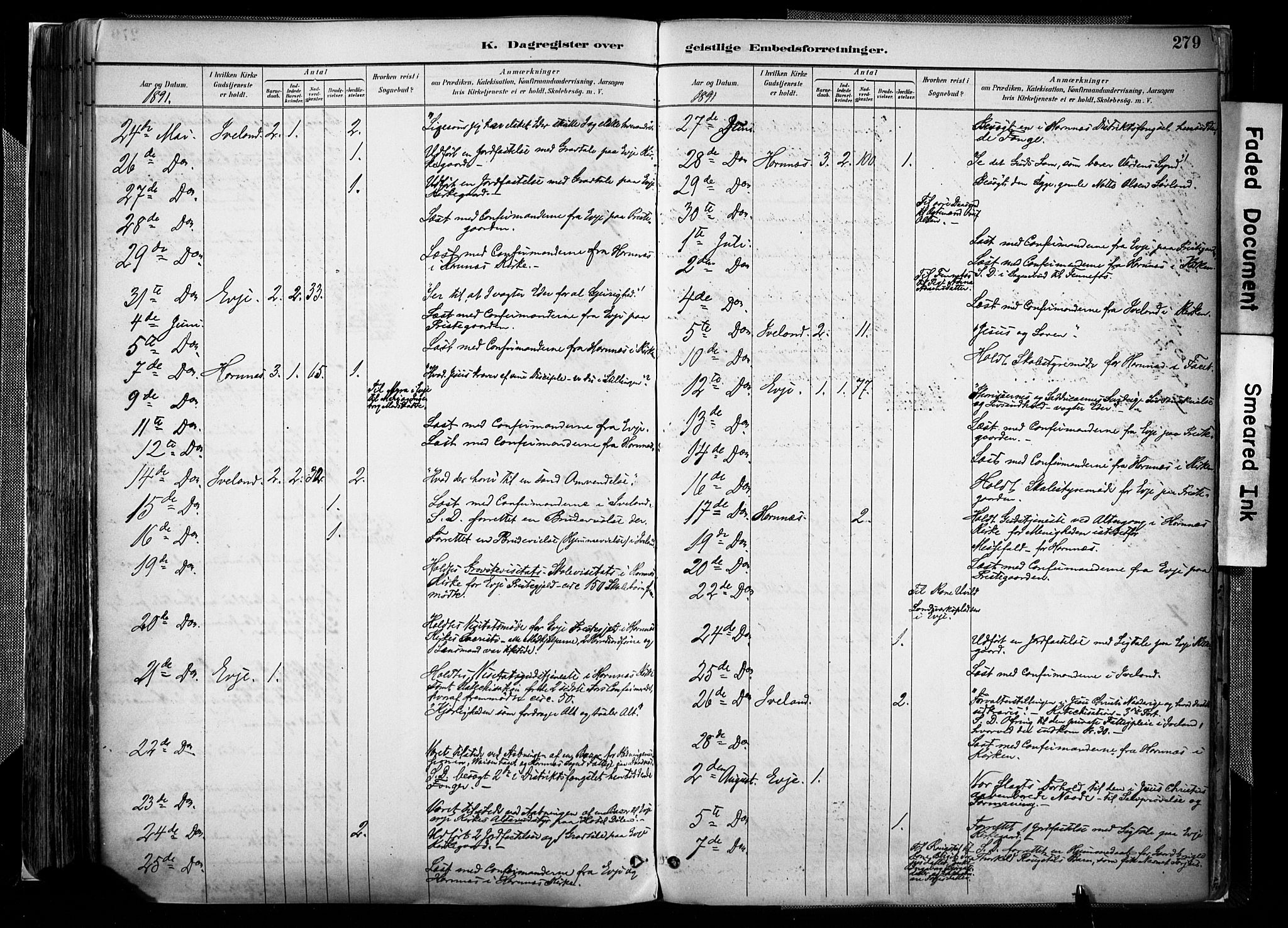 Evje sokneprestkontor, AV/SAK-1111-0008/F/Fa/Faa/L0007: Parish register (official) no. A 7, 1884-1909, p. 280