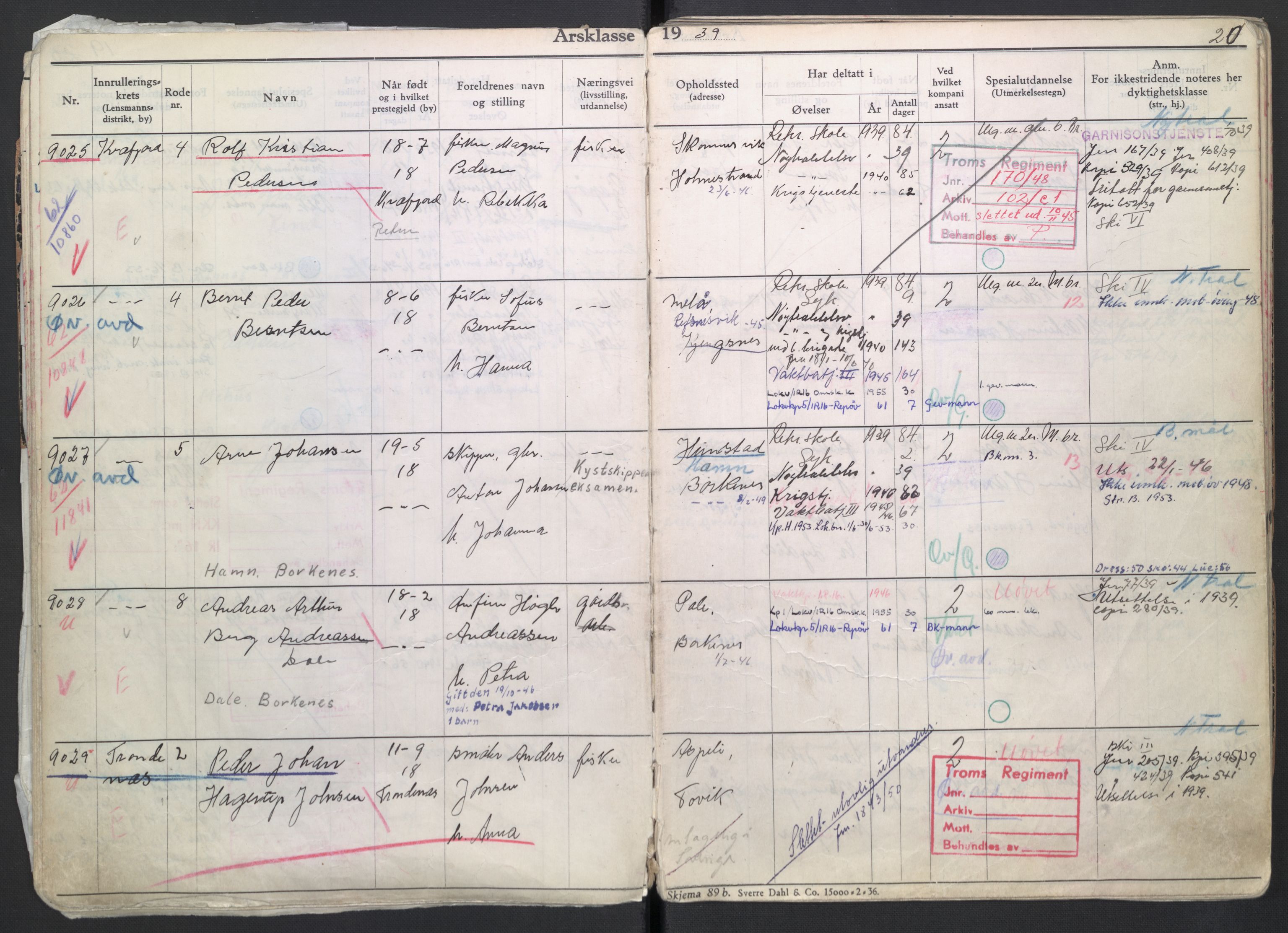 Forsvaret, Troms infanteriregiment nr. 16, AV/RA-RAFA-3146/P/Pa/L0007/0004: Ruller / Rulle for regimentets menige mannskaper, årsklasse 1939, 1939, p. 20