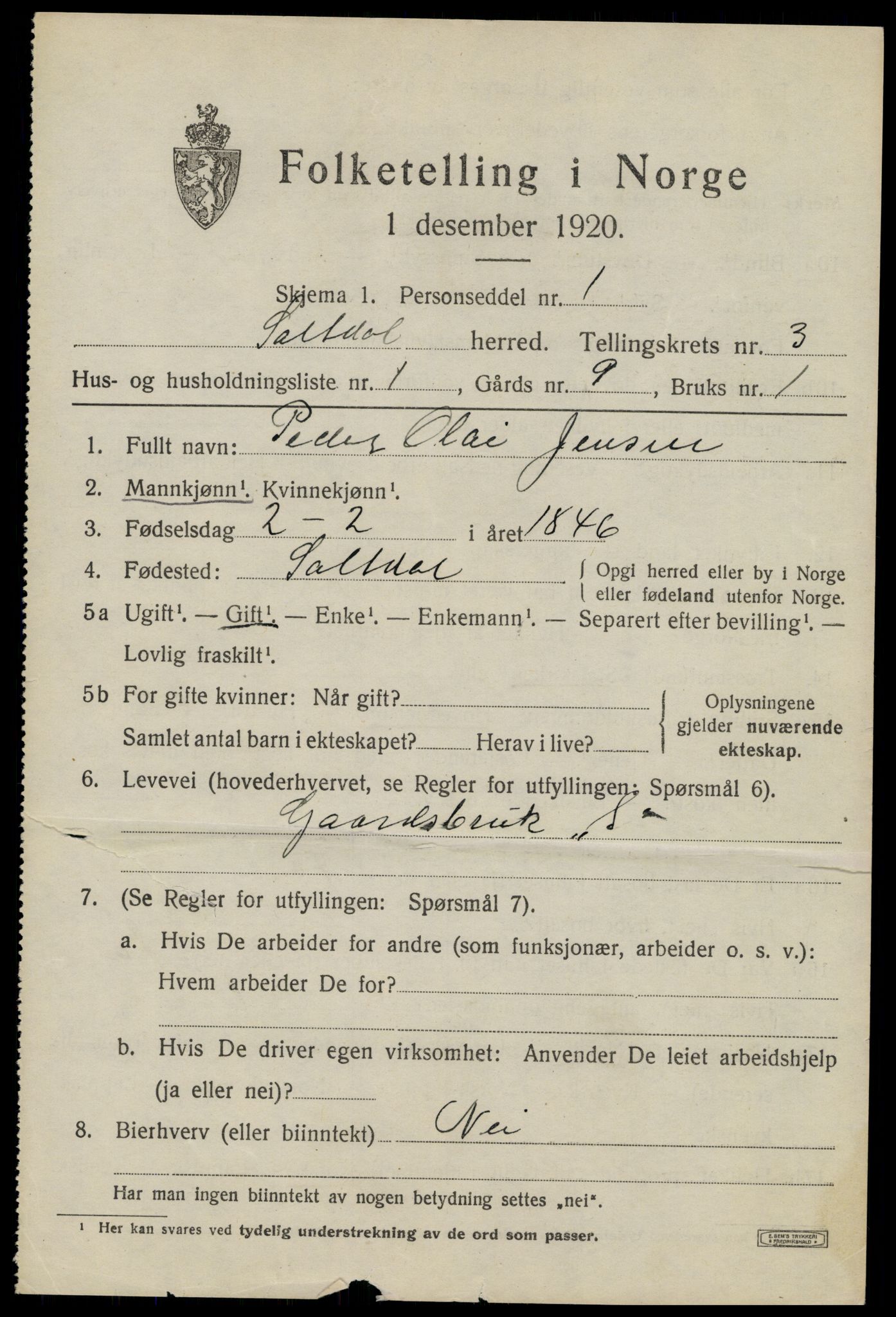 SAT, 1920 census for Saltdal, 1920, p. 4361