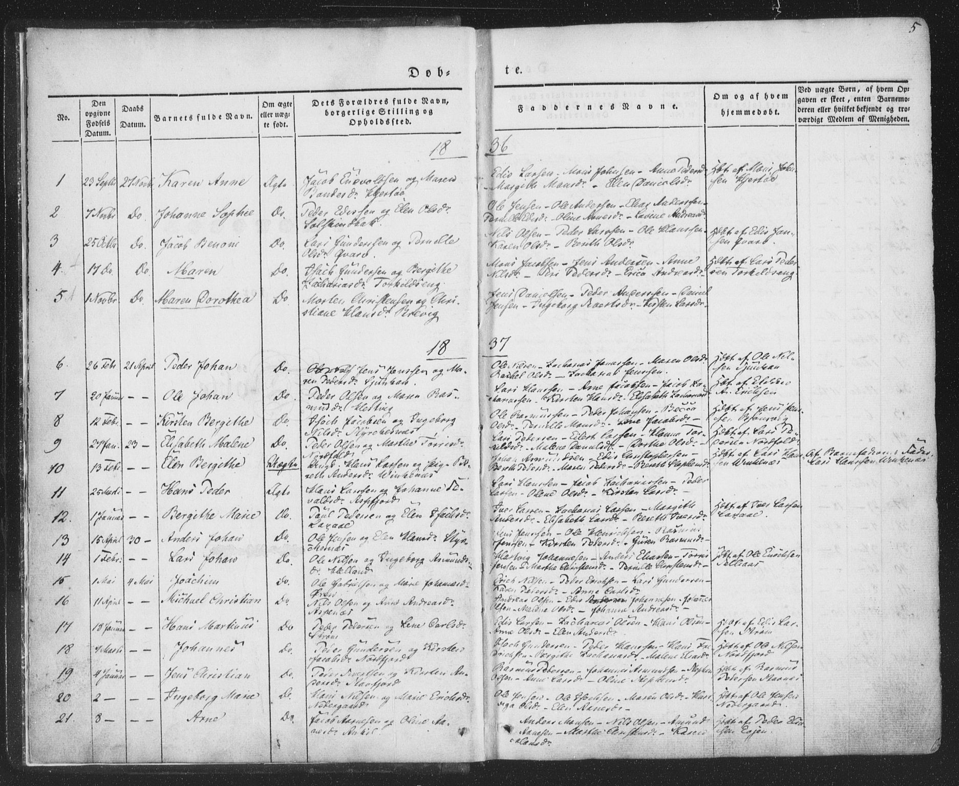 Ministerialprotokoller, klokkerbøker og fødselsregistre - Nordland, SAT/A-1459/853/L0769: Parish register (official) no. 853A08, 1836-1856, p. 5