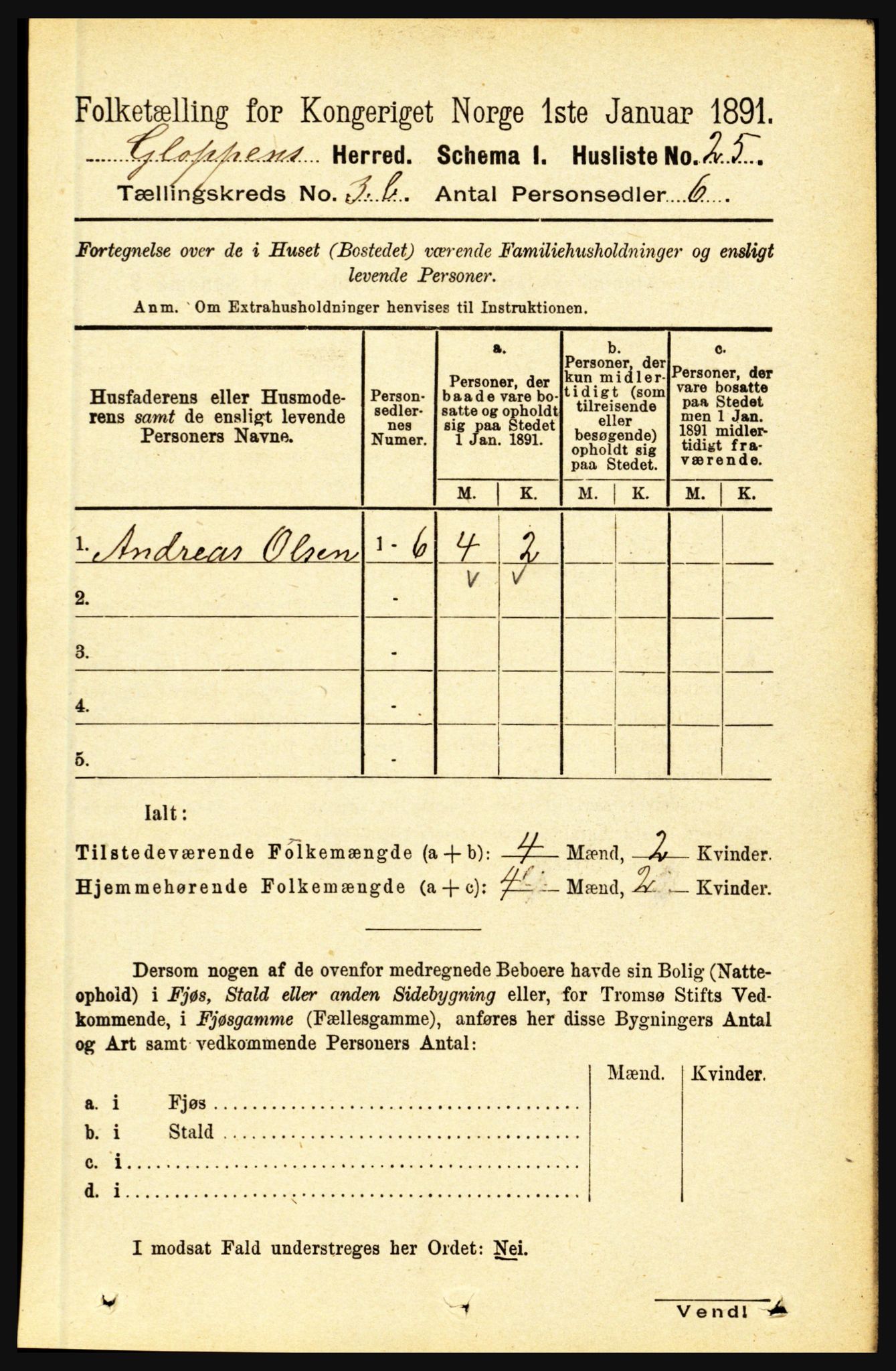 RA, 1891 census for 1445 Gloppen, 1891, p. 1441