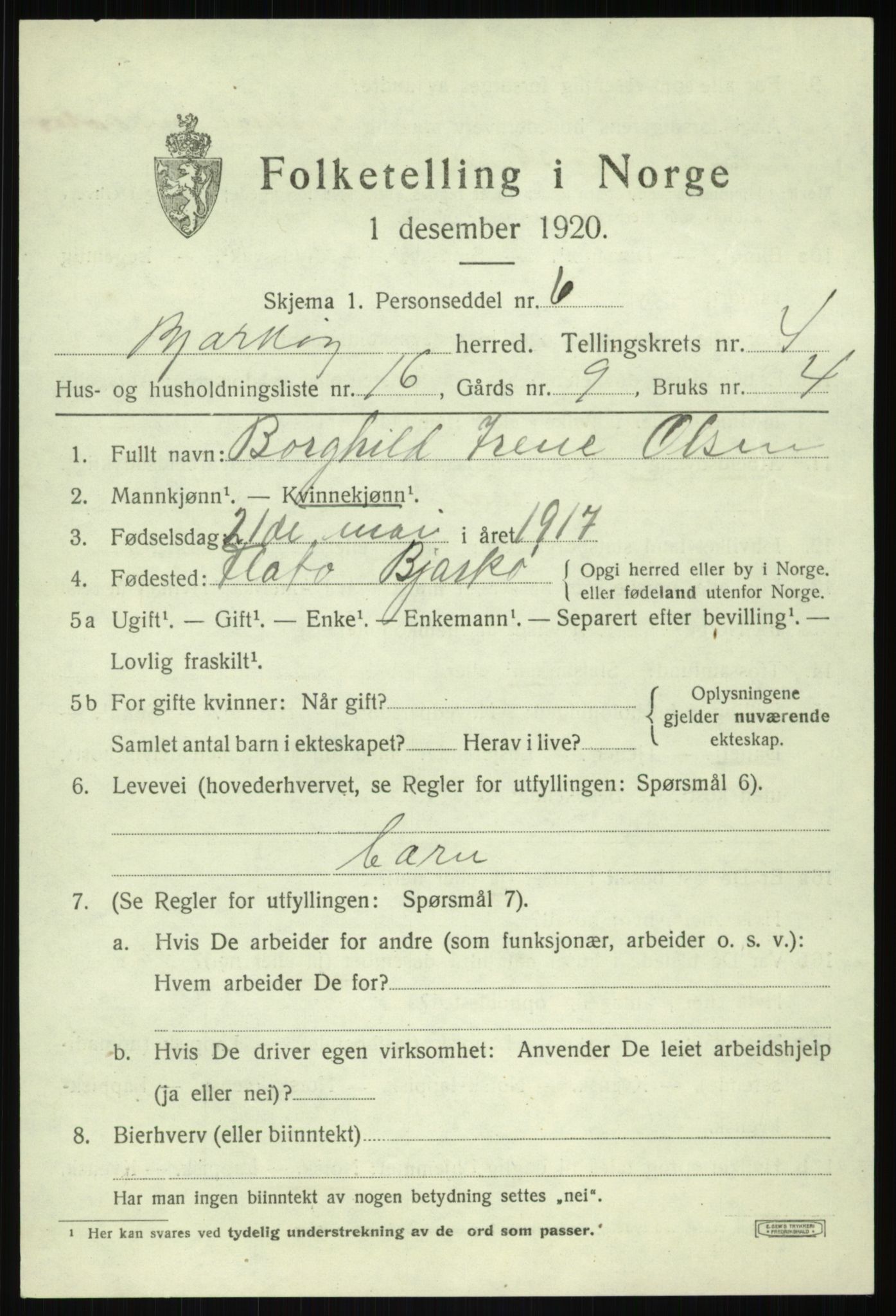 SATØ, 1920 census for Bjarkøy, 1920, p. 2273