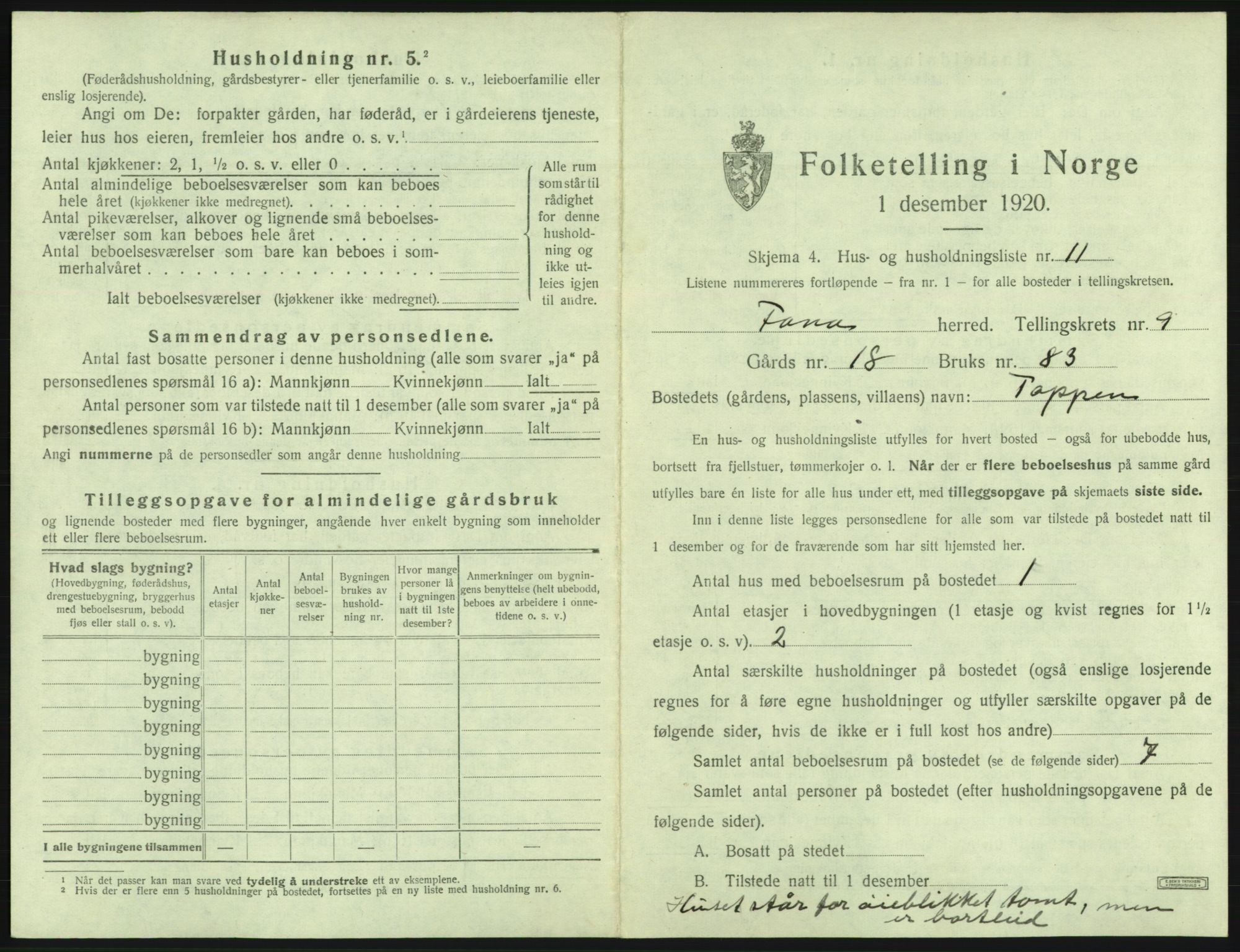 SAB, 1920 census for Fana, 1920, p. 1632