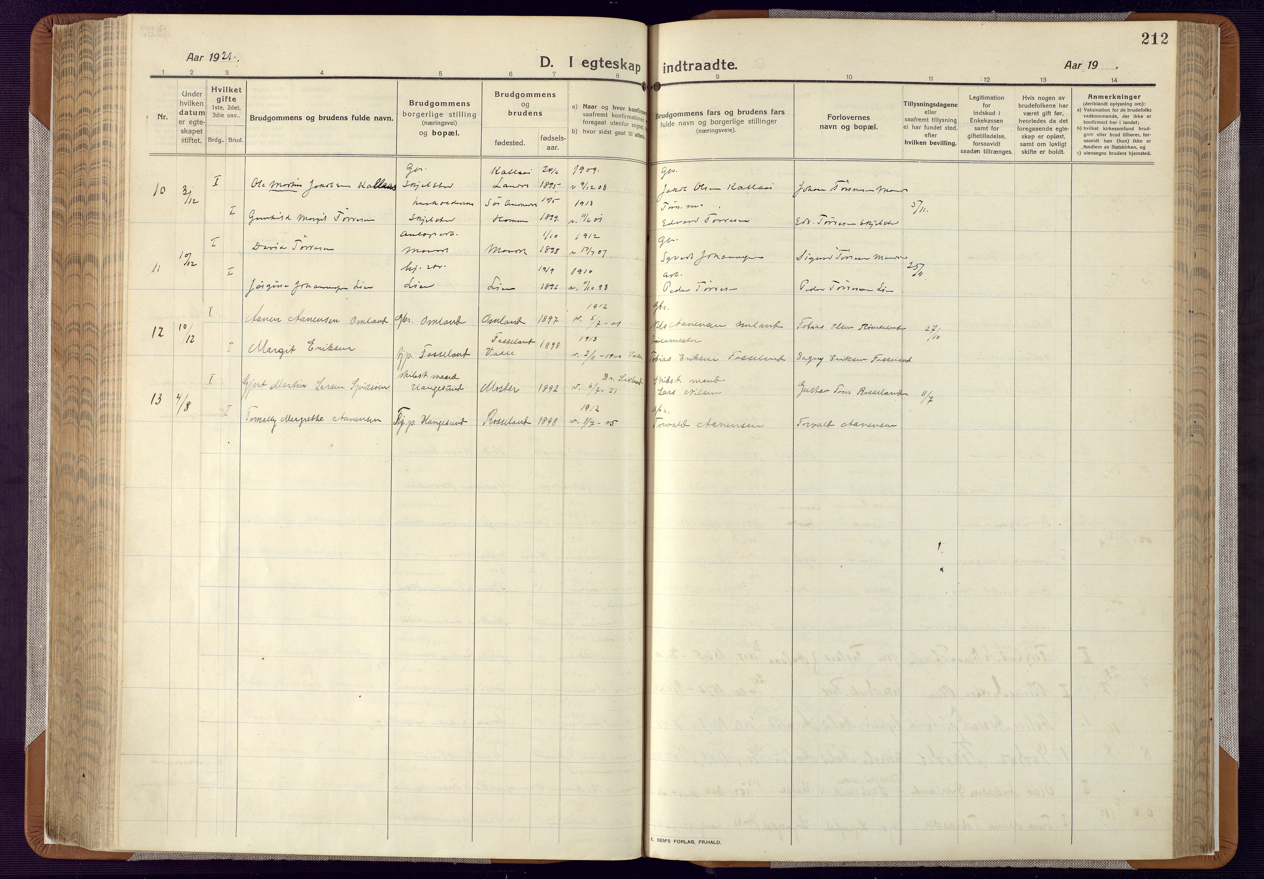 Mandal sokneprestkontor, AV/SAK-1111-0030/F/Fa/Faa/L0022: Parish register (official) no. A 22, 1913-1925, p. 212