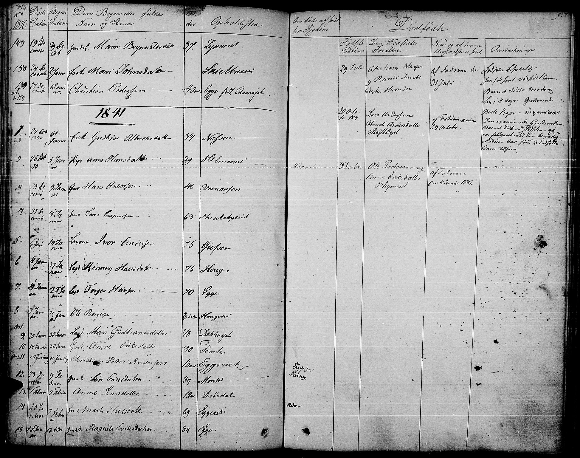 Gran prestekontor, SAH/PREST-112/H/Ha/Haa/L0010: Parish register (official) no. 10, 1824-1842, p. 956-957
