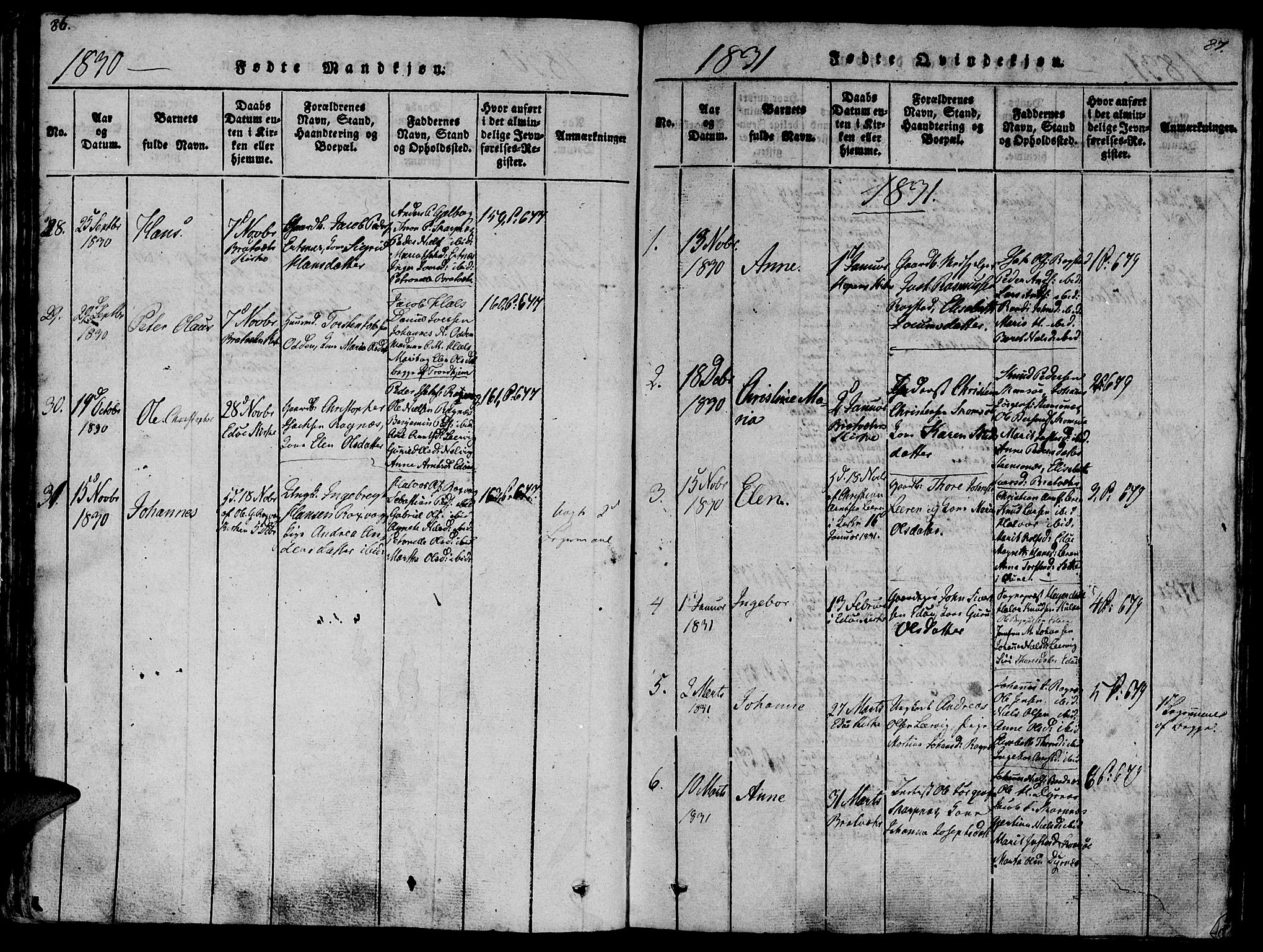 Ministerialprotokoller, klokkerbøker og fødselsregistre - Møre og Romsdal, SAT/A-1454/581/L0933: Parish register (official) no. 581A03 /1, 1819-1836, p. 86-87