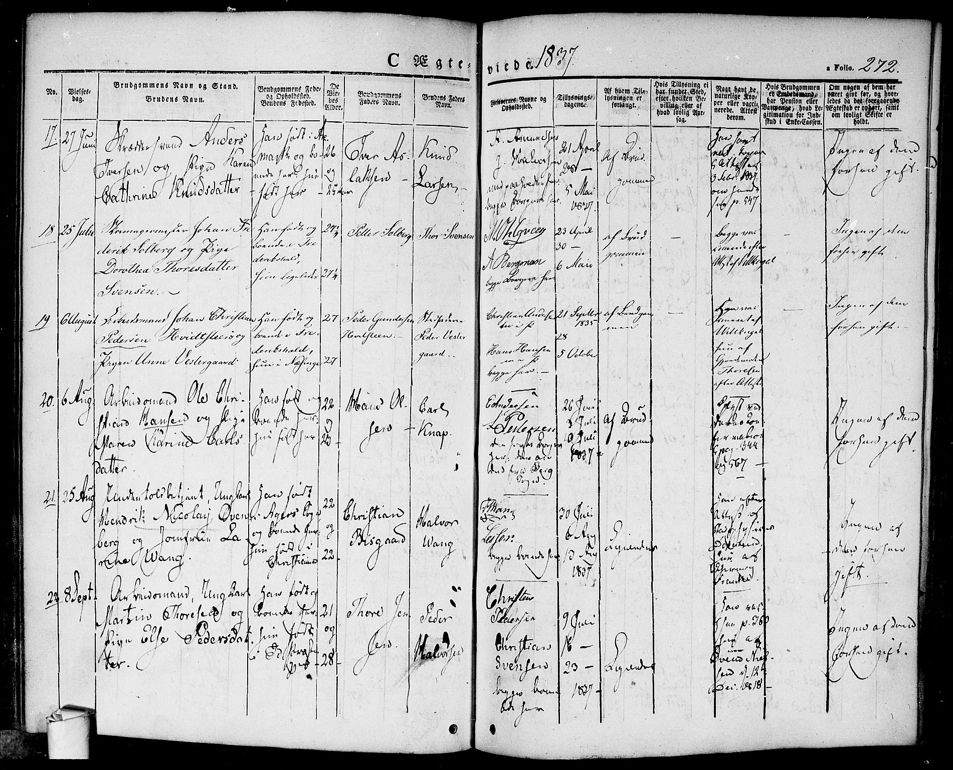 Halden prestekontor Kirkebøker, SAO/A-10909/F/Fa/L0005: Parish register (official) no. I 5, 1834-1845, p. 272