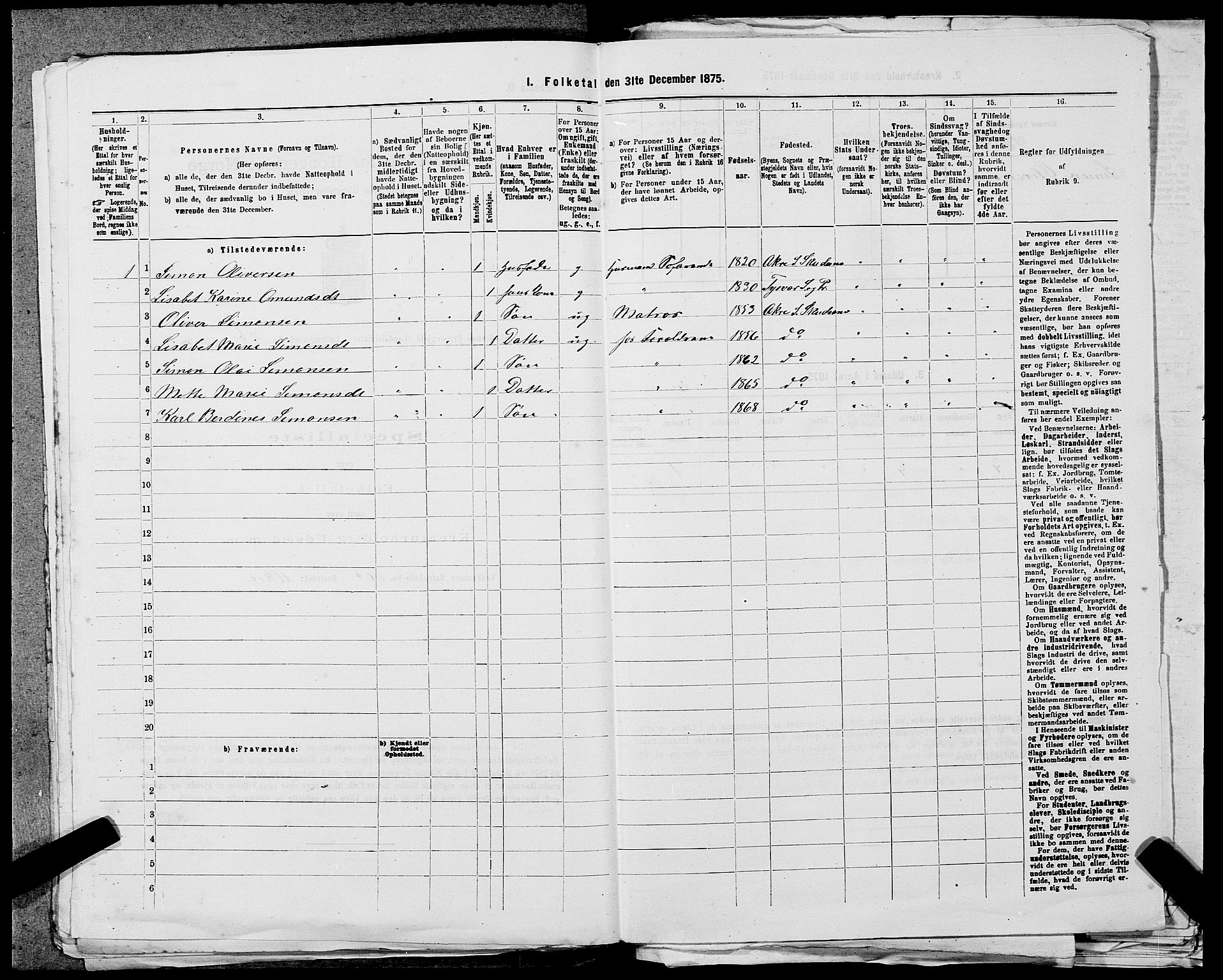 SAST, 1875 census for 1150L Skudenes/Falnes, Åkra og Ferkingstad, 1875, p. 565