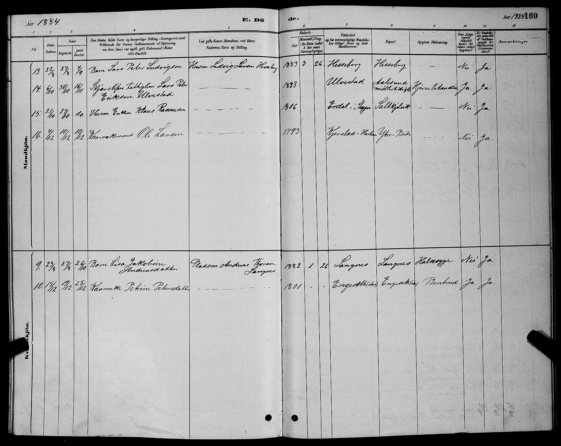 Ministerialprotokoller, klokkerbøker og fødselsregistre - Møre og Romsdal, AV/SAT-A-1454/524/L0365: Parish register (copy) no. 524C06, 1880-1899, p. 169