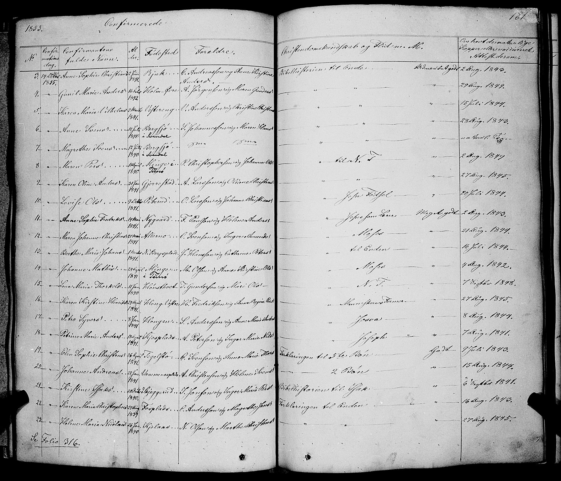 Skiptvet prestekontor Kirkebøker, AV/SAO-A-20009/F/Fa/L0006: Parish register (official) no. 6, 1839-1860, p. 181