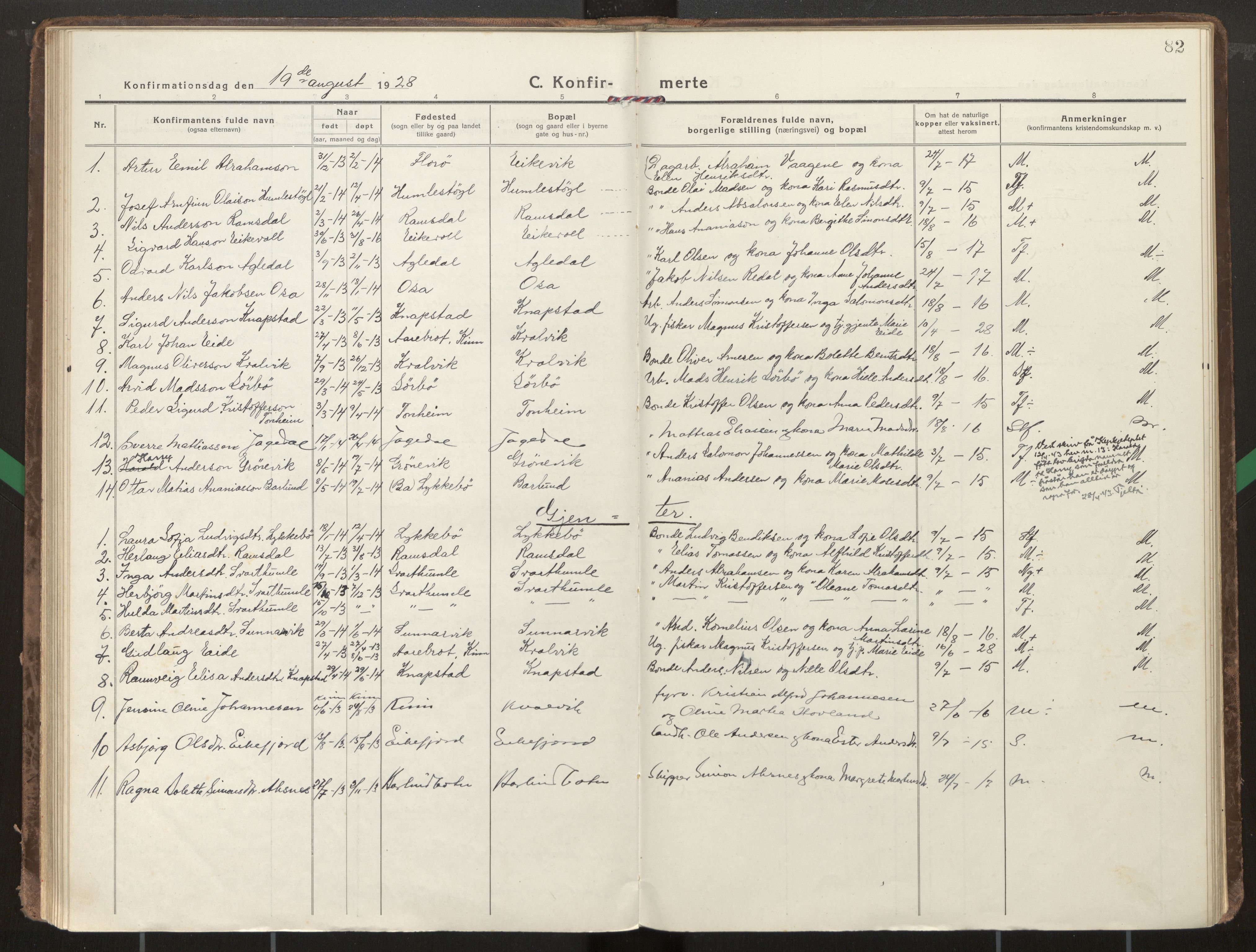 Kinn sokneprestembete, AV/SAB-A-80801/H/Haa/Haae/L0002: Parish register (official) no. E 2, 1917-1937, p. 82