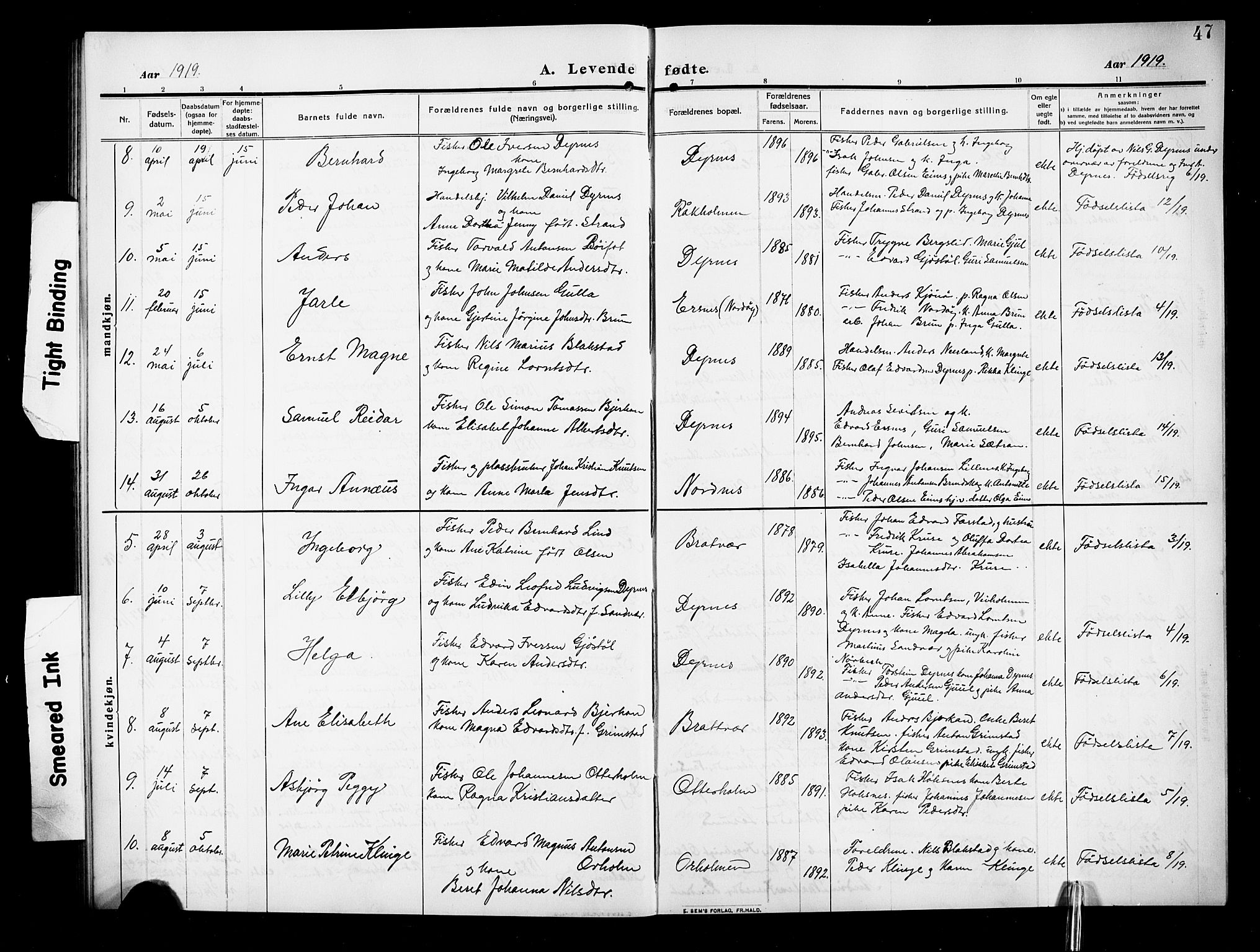 Ministerialprotokoller, klokkerbøker og fødselsregistre - Møre og Romsdal, AV/SAT-A-1454/582/L0949: Parish register (copy) no. 582C01, 1909-1925, p. 47