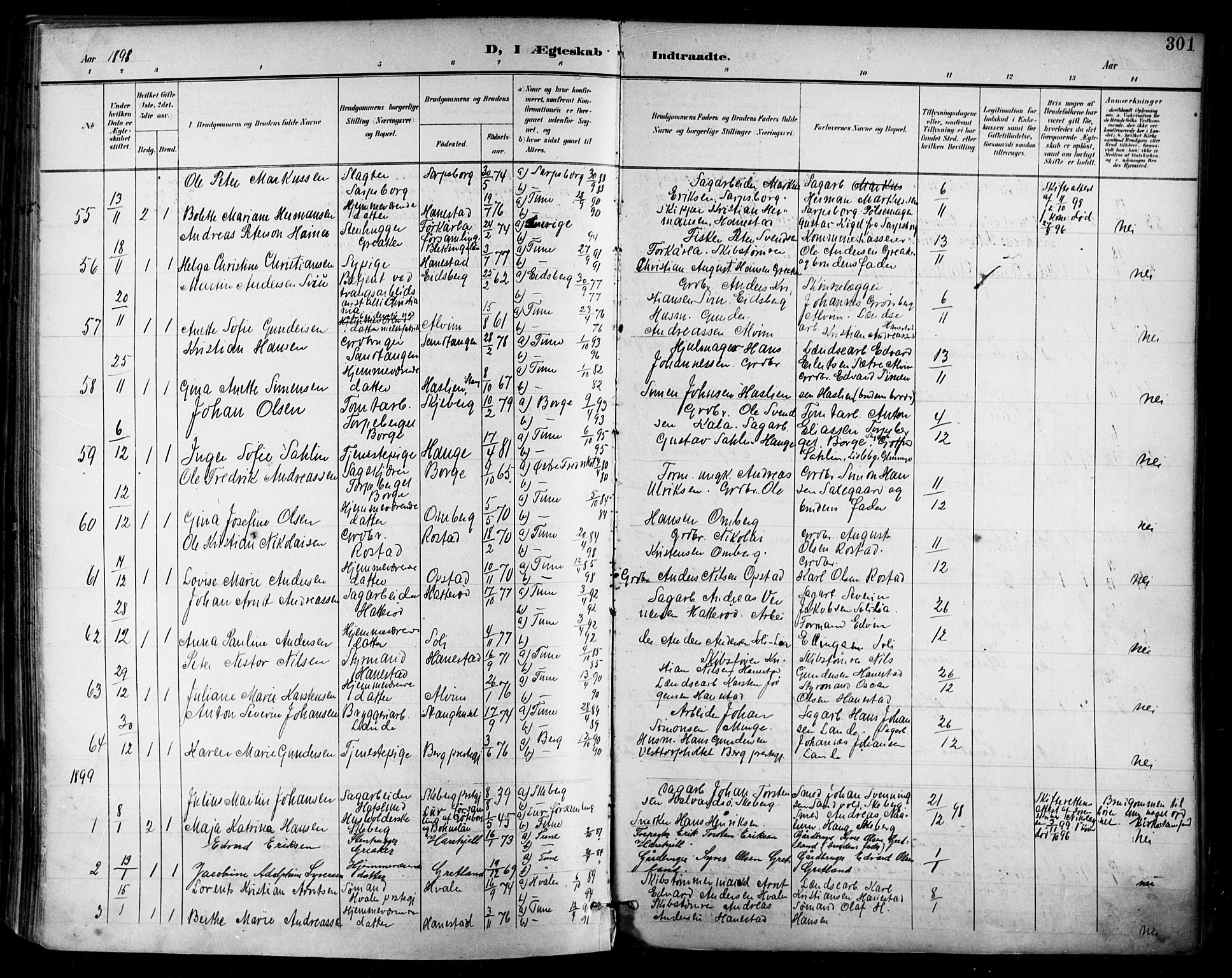 Tune prestekontor Kirkebøker, AV/SAO-A-2007/F/Fa/L0019: Parish register (official) no. 19, 1898-1904, p. 301