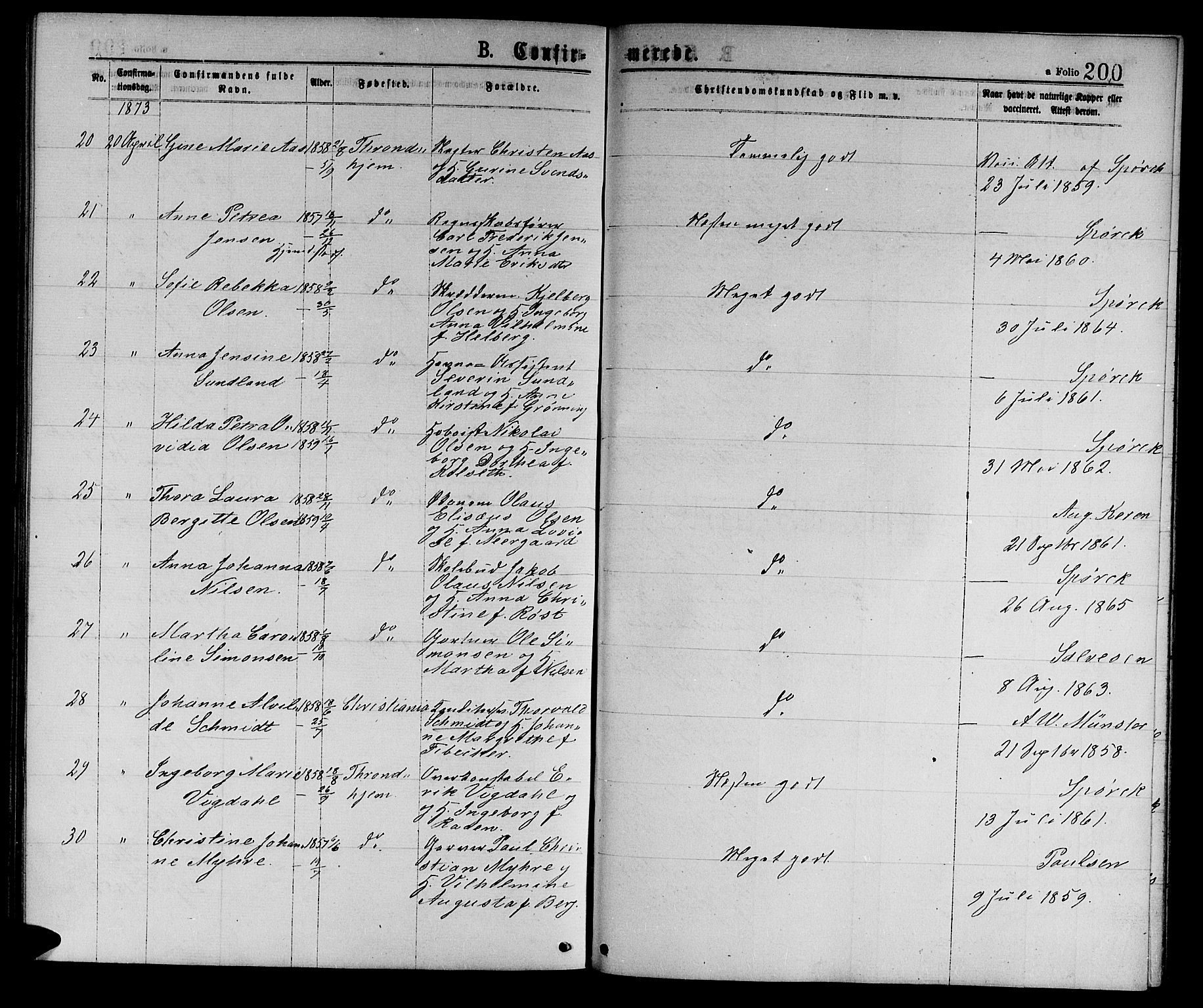 Ministerialprotokoller, klokkerbøker og fødselsregistre - Sør-Trøndelag, AV/SAT-A-1456/601/L0088: Parish register (copy) no. 601C06, 1870-1878, p. 200