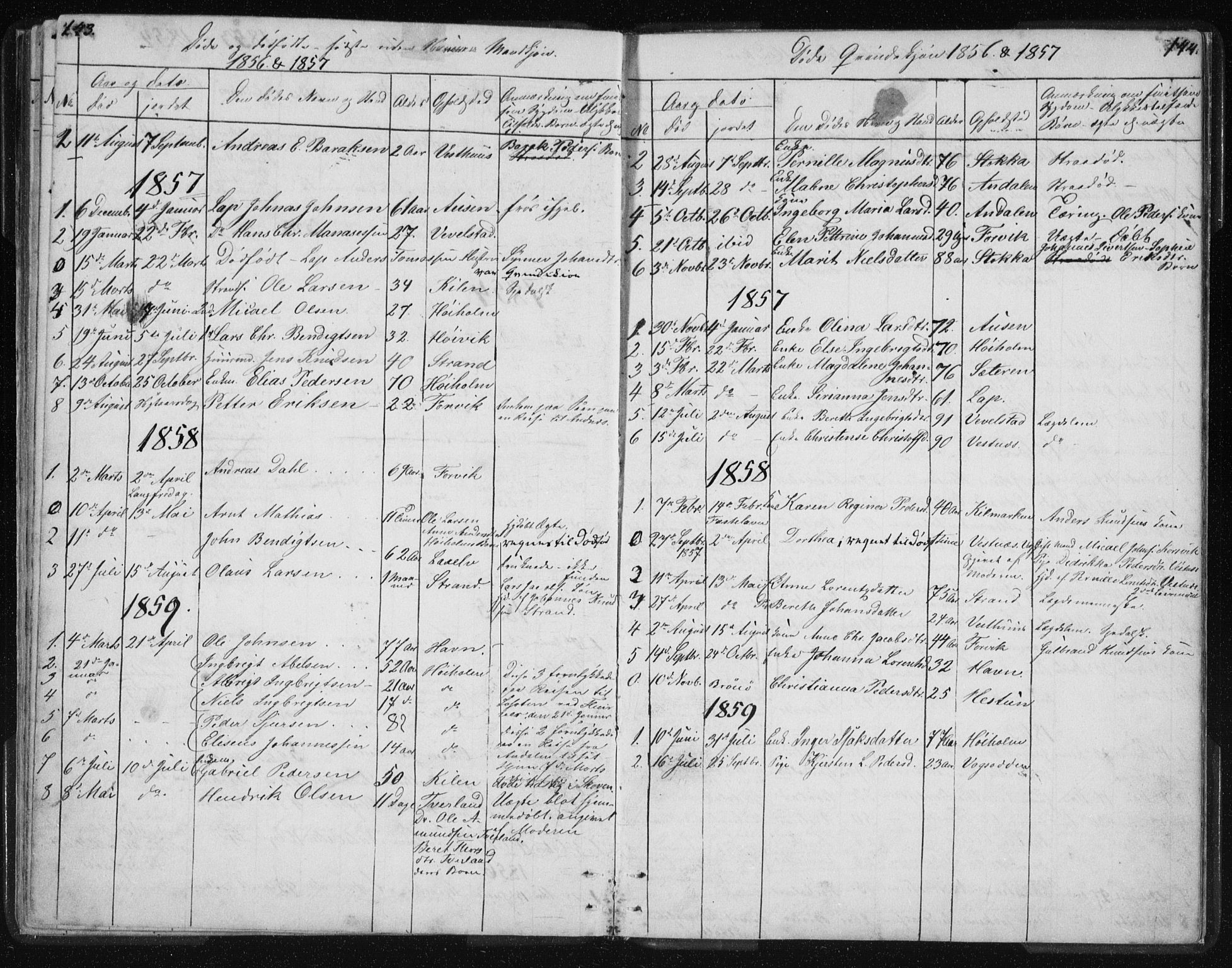 Ministerialprotokoller, klokkerbøker og fødselsregistre - Nordland, AV/SAT-A-1459/819/L0275: Parish register (copy) no. 819C01, 1841-1868, p. 143-144