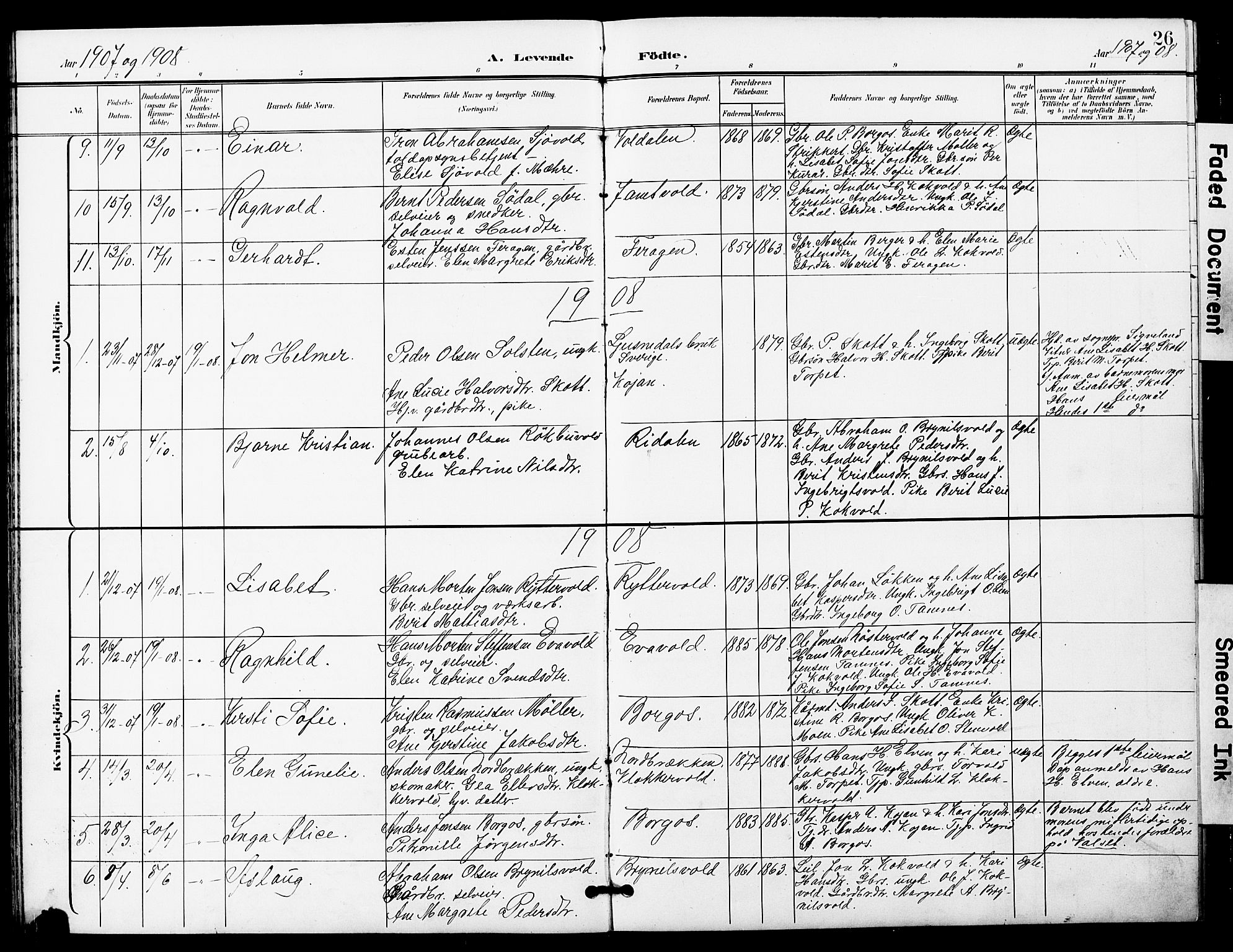 Ministerialprotokoller, klokkerbøker og fødselsregistre - Sør-Trøndelag, SAT/A-1456/683/L0950: Parish register (copy) no. 683C02, 1897-1918, p. 26