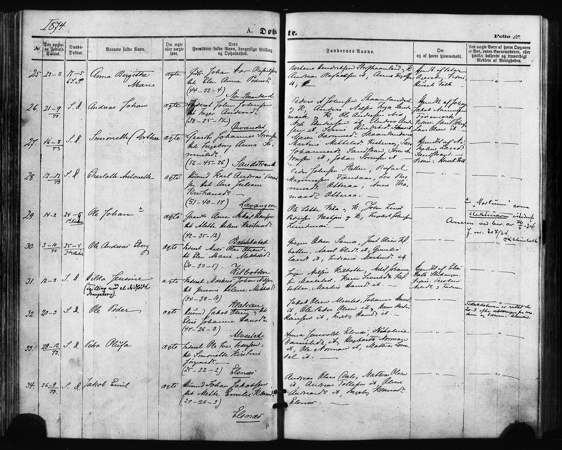 Trondenes sokneprestkontor, SATØ/S-1319/H/Ha/L0013kirke: Parish register (official) no. 13, 1870-1878, p. 50