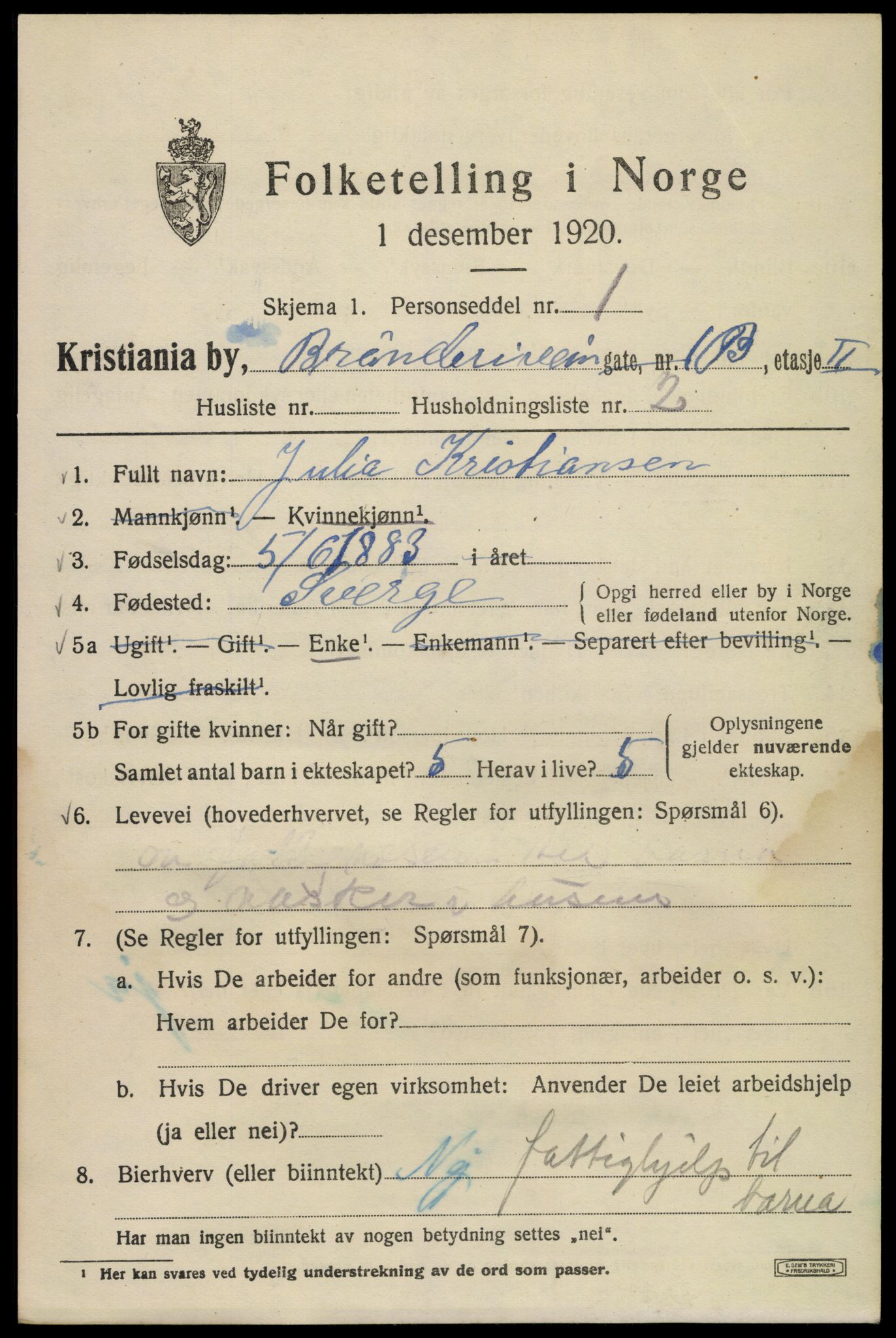 SAO, 1920 census for Kristiania, 1920, p. 175753