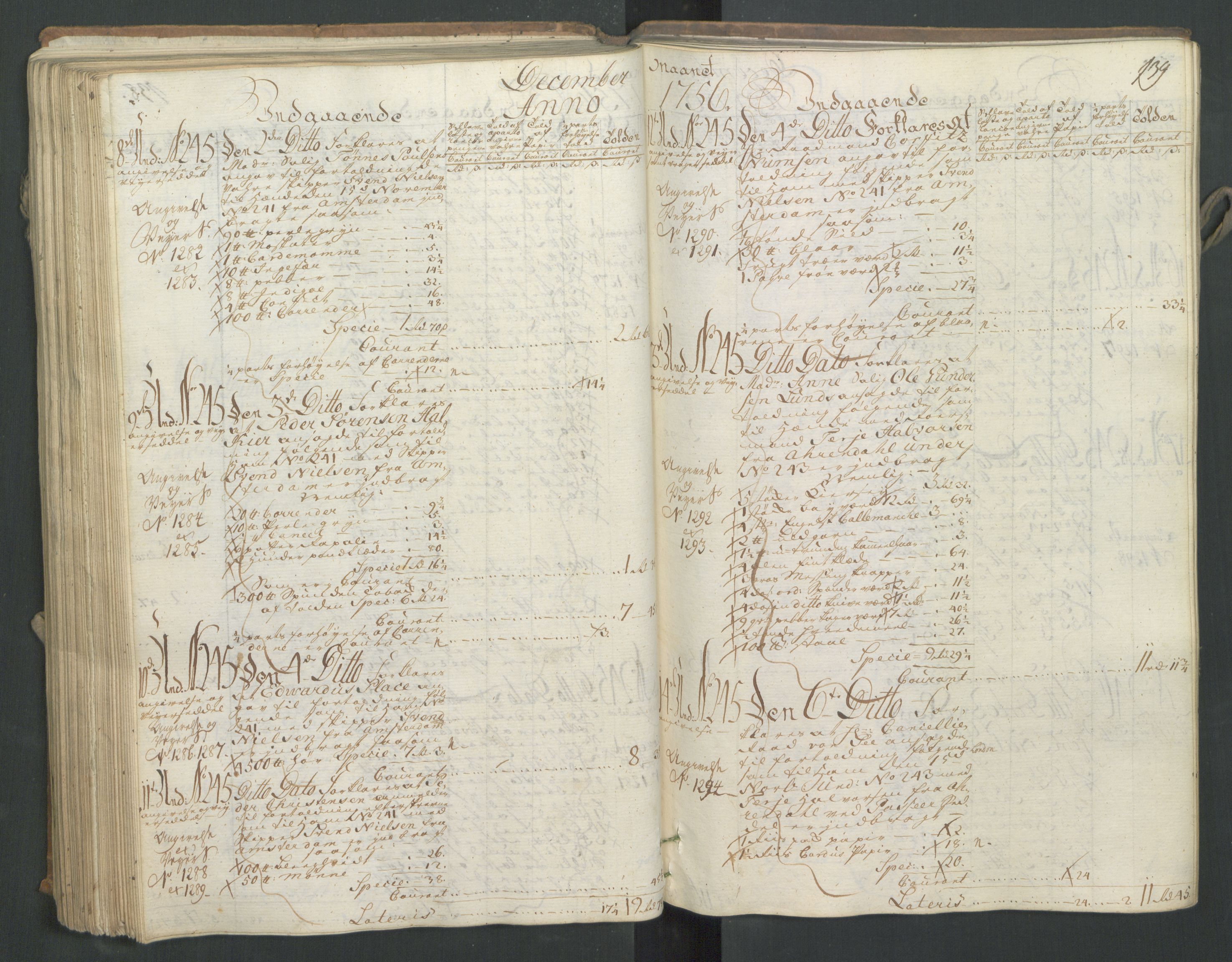 Generaltollkammeret, tollregnskaper, AV/RA-EA-5490/R16/L0033/0001: Tollregnskaper Kristiansand / Inngående hovedtollbok, 1756, p. 138b-139a