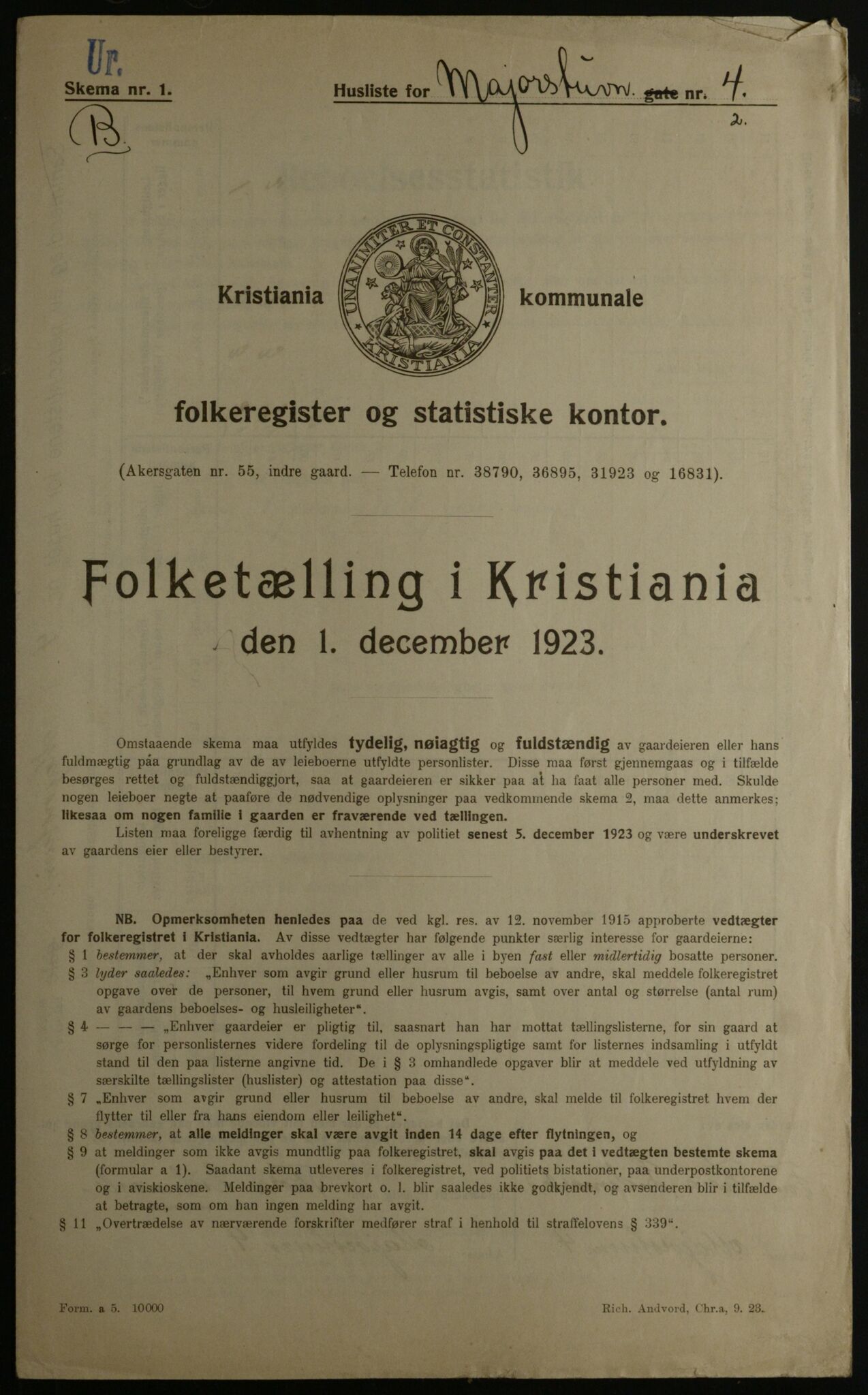 OBA, Municipal Census 1923 for Kristiania, 1923, p. 66233