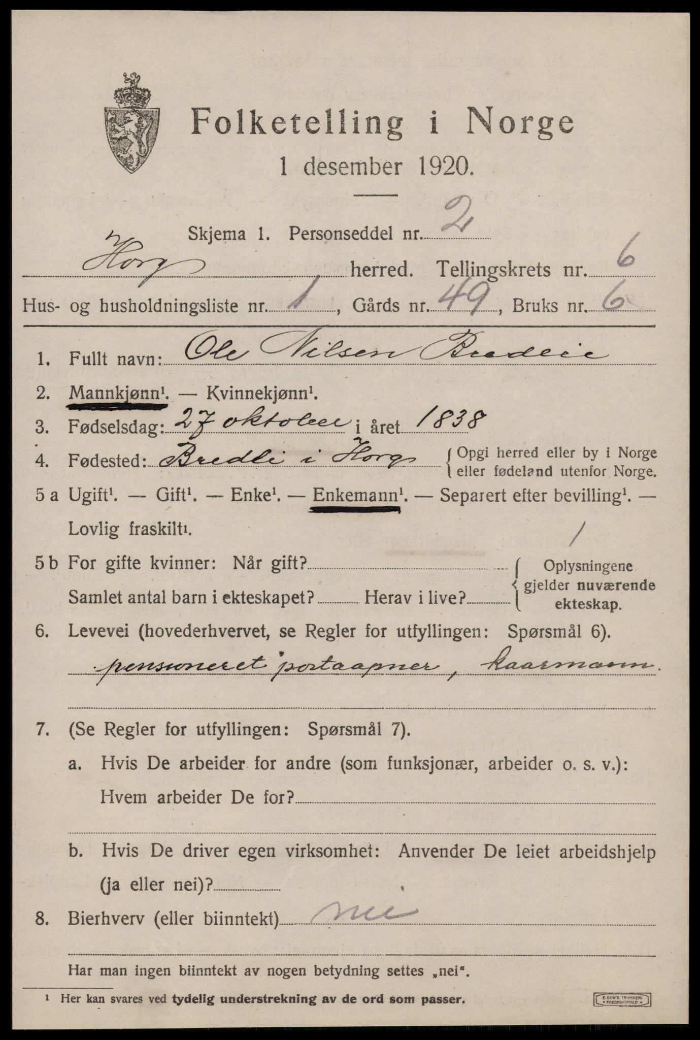 SAT, 1920 census for Horg, 1920, p. 4062