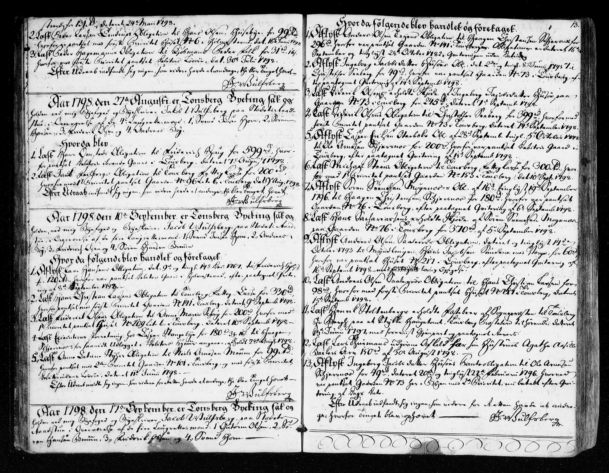 Tønsberg byfogd, AV/SAKO-A-224/F/Fa/L0021: Tingbok, 1798-1807, p. 13