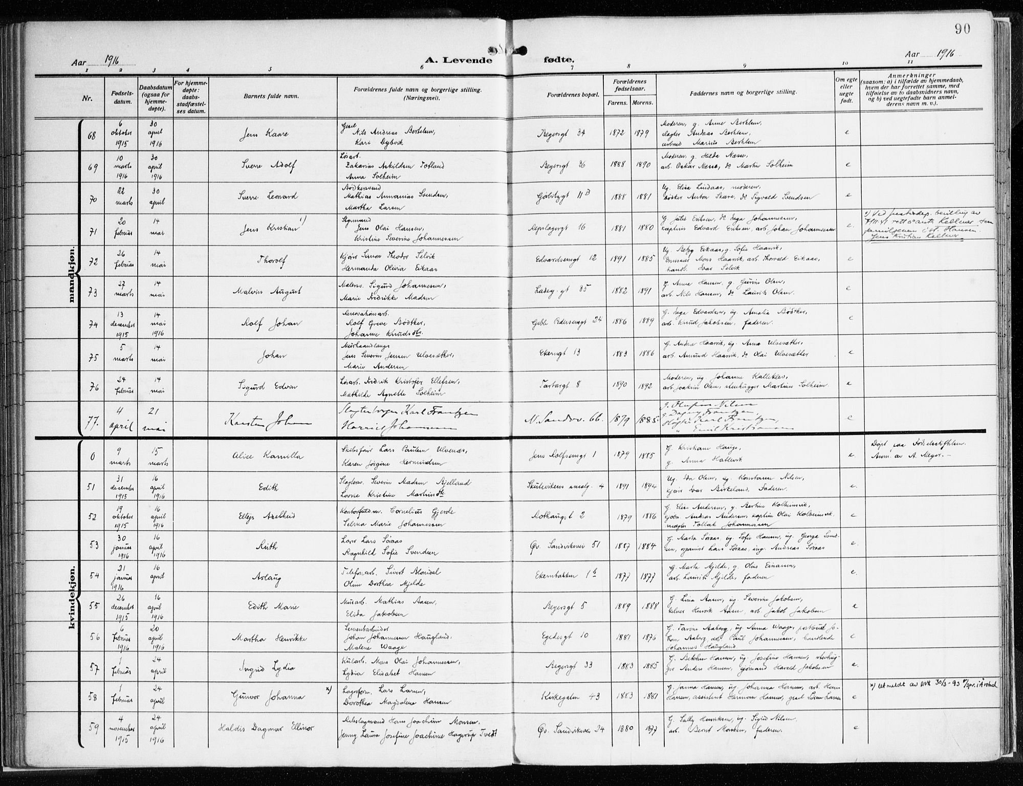 Sandviken Sokneprestembete, AV/SAB-A-77601/H/Ha/L0007: Parish register (official) no. B 4, 1912-1924, p. 90