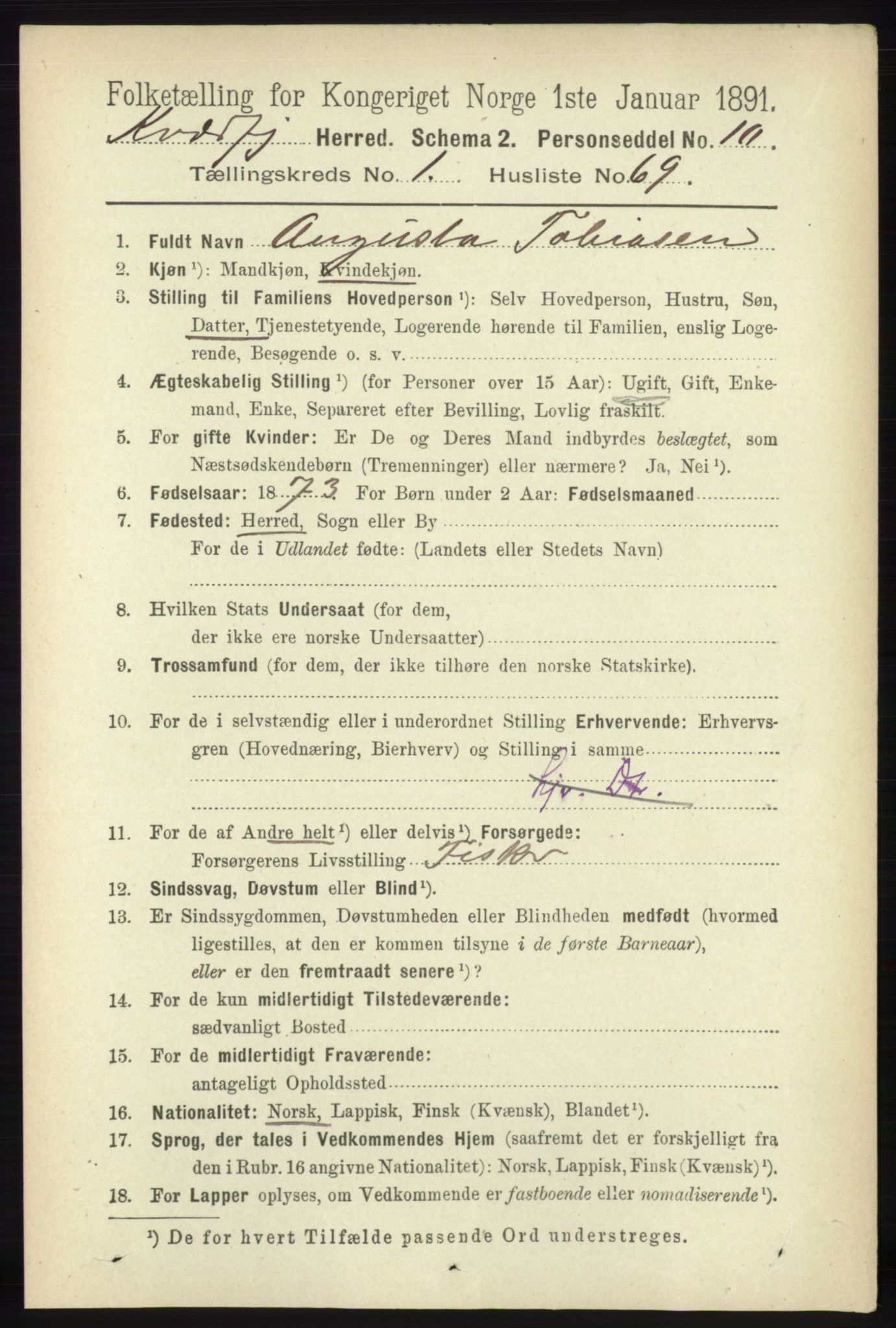 RA, 1891 census for 1911 Kvæfjord, 1891, p. 583