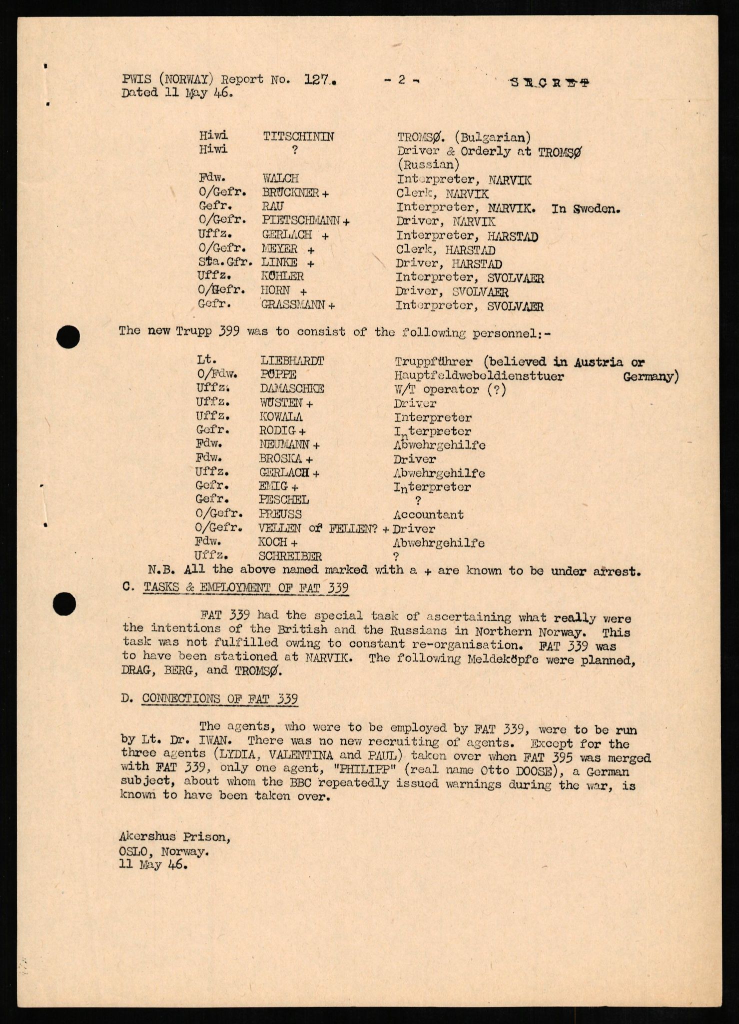 Forsvaret, Forsvarets overkommando II, RA/RAFA-3915/D/Db/L0009: CI Questionaires. Tyske okkupasjonsstyrker i Norge. Tyskere., 1945-1946, p. 414