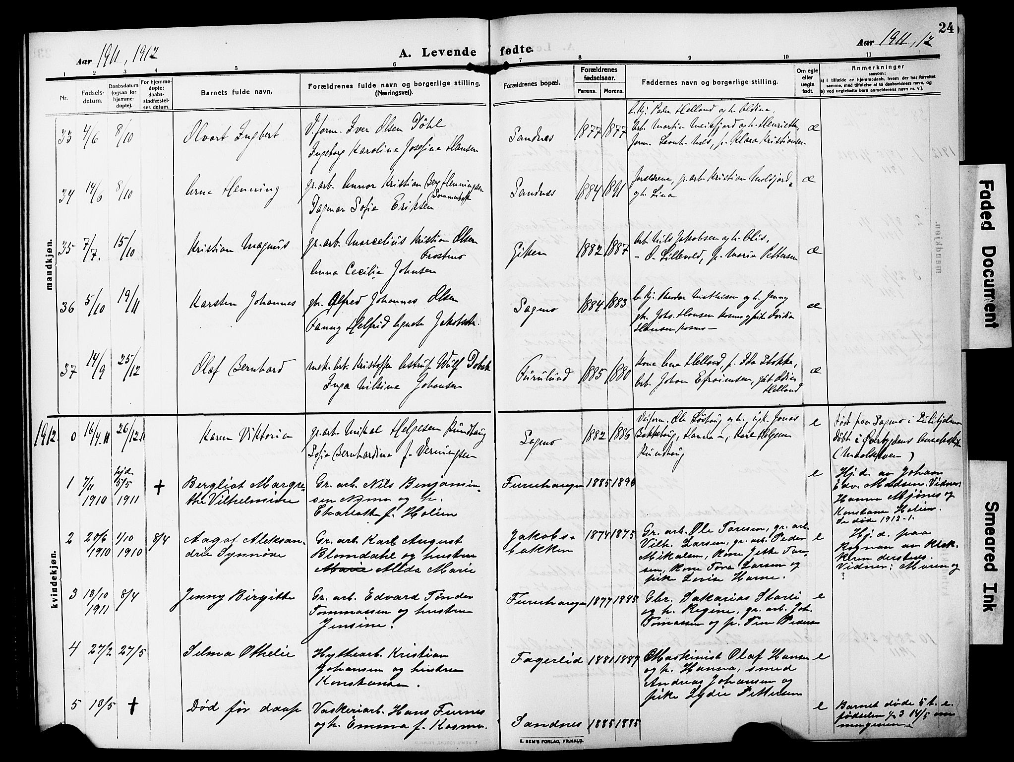 Ministerialprotokoller, klokkerbøker og fødselsregistre - Nordland, SAT/A-1459/850/L0710: Parish register (official) no. 850A02, 1910-1920, p. 24