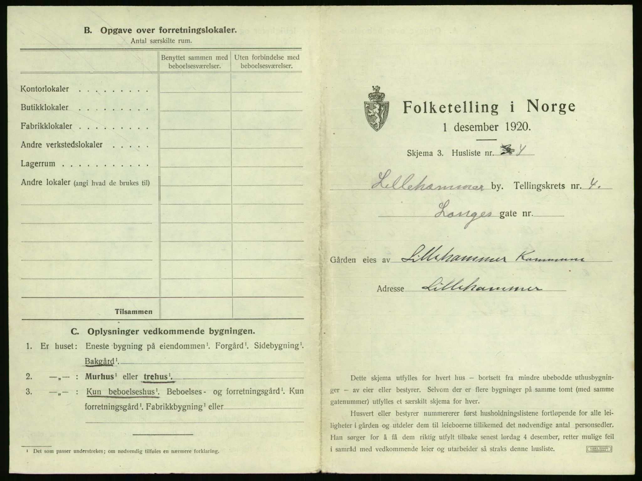 SAH, 1920 census for Lillehammer, 1920, p. 418