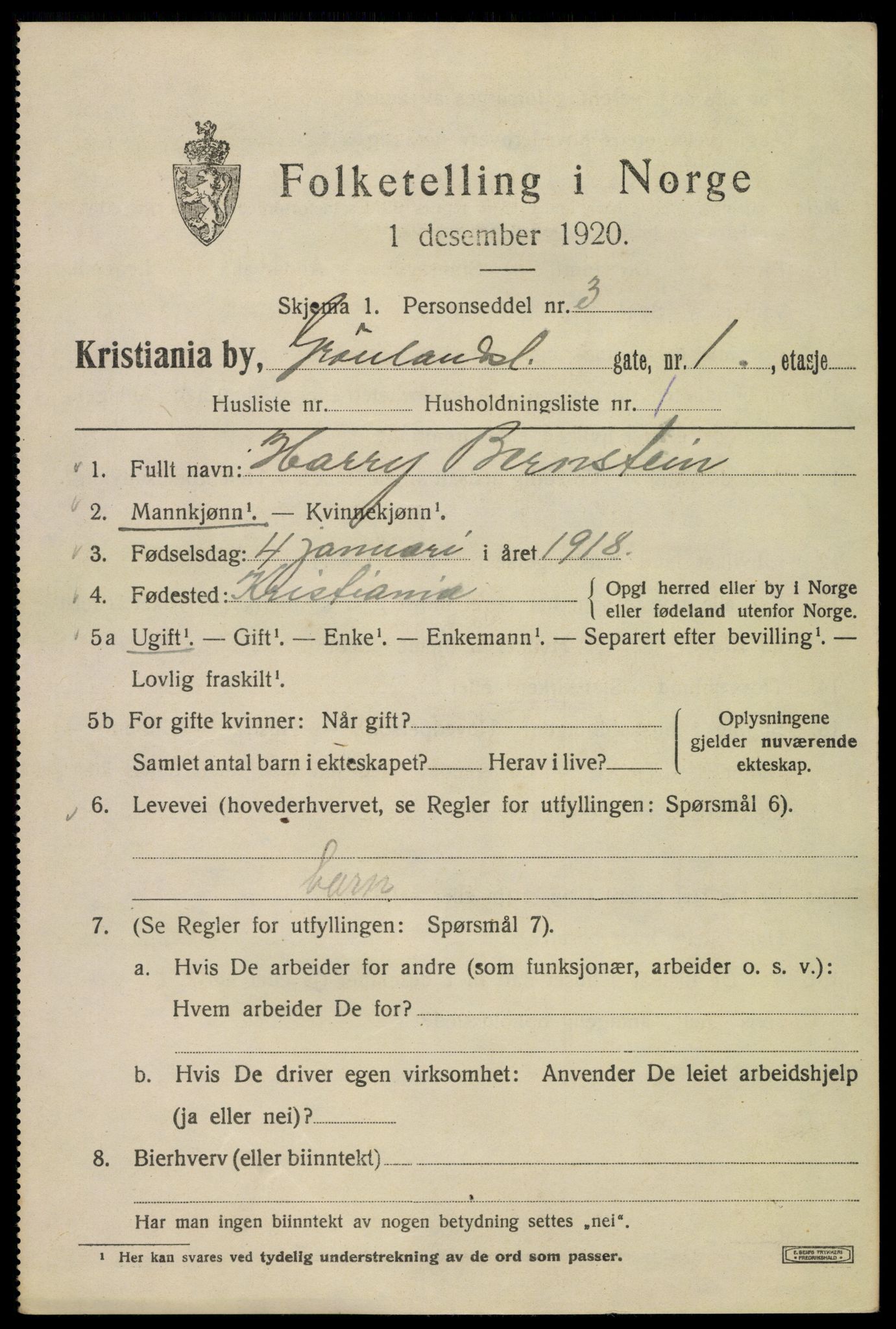 SAO, 1920 census for Kristiania, 1920, p. 255751