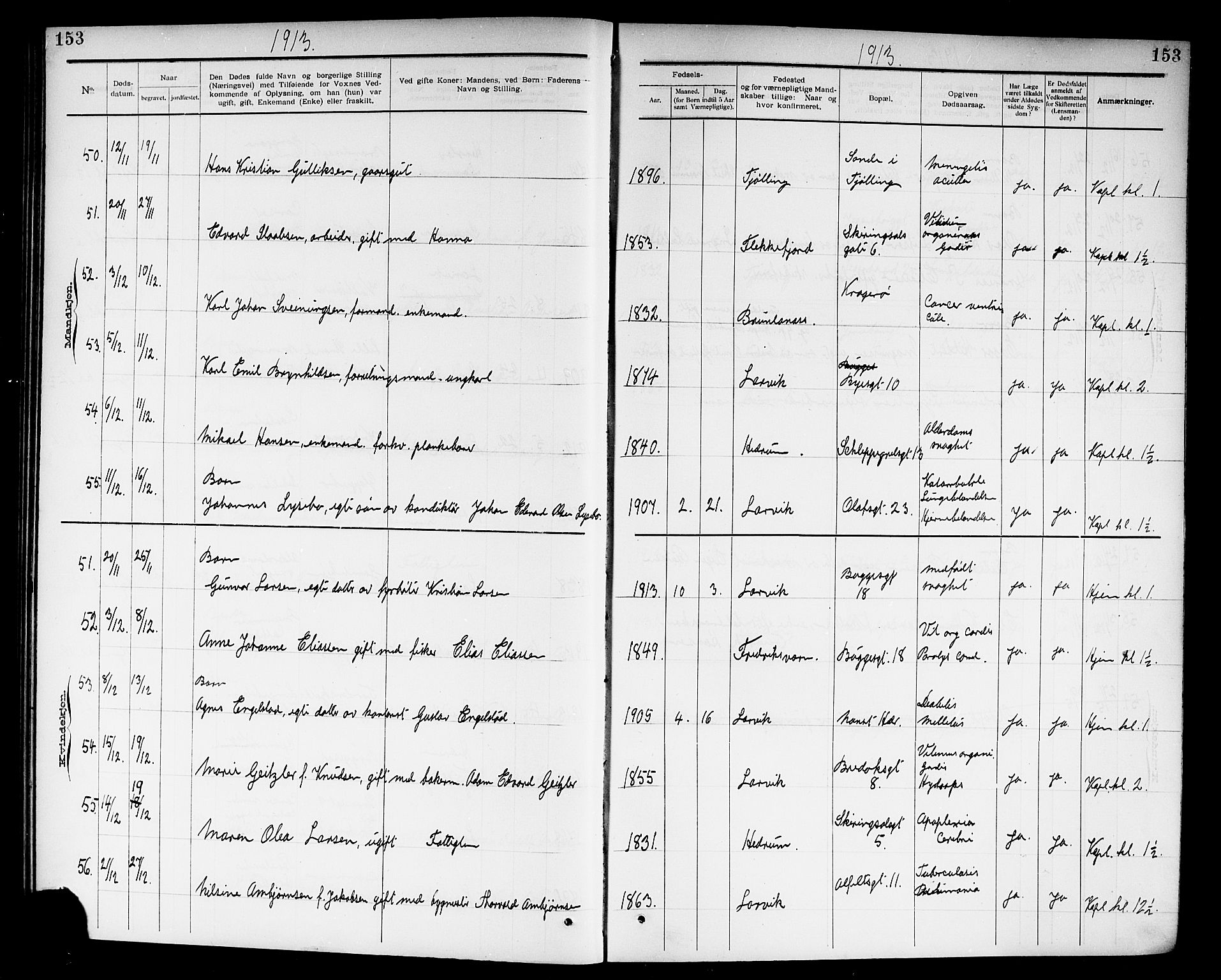 Larvik kirkebøker, AV/SAKO-A-352/G/Ga/L0007: Parish register (copy) no. I 7, 1888-1918, p. 153