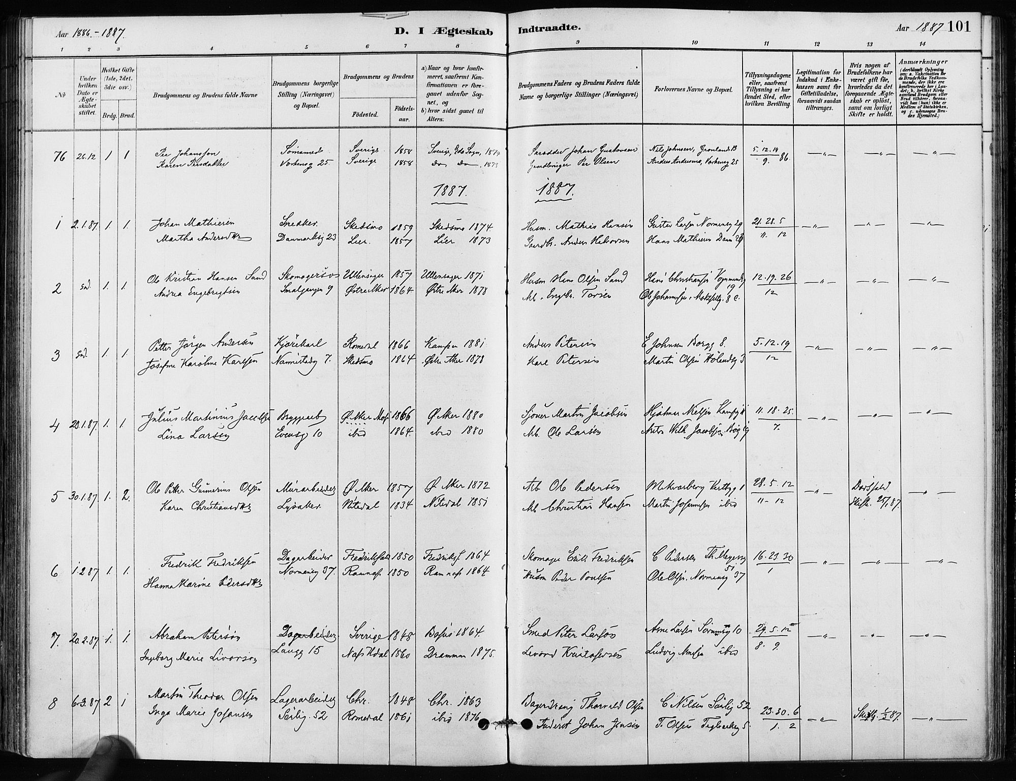 Kampen prestekontor Kirkebøker, SAO/A-10853/F/Fa/L0002: Parish register (official) no. I 2, 1880-1888, p. 101