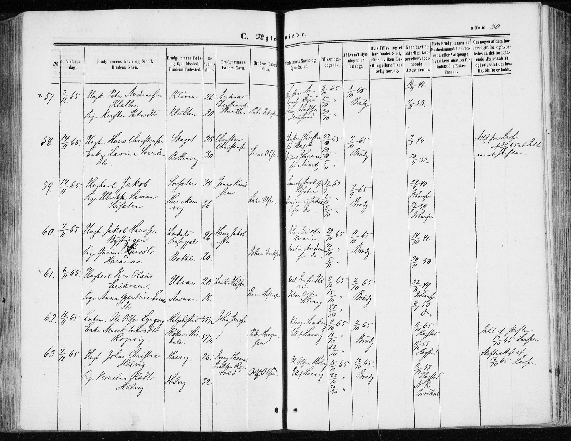 Ministerialprotokoller, klokkerbøker og fødselsregistre - Sør-Trøndelag, AV/SAT-A-1456/634/L0531: Parish register (official) no. 634A07, 1861-1870, p. 30