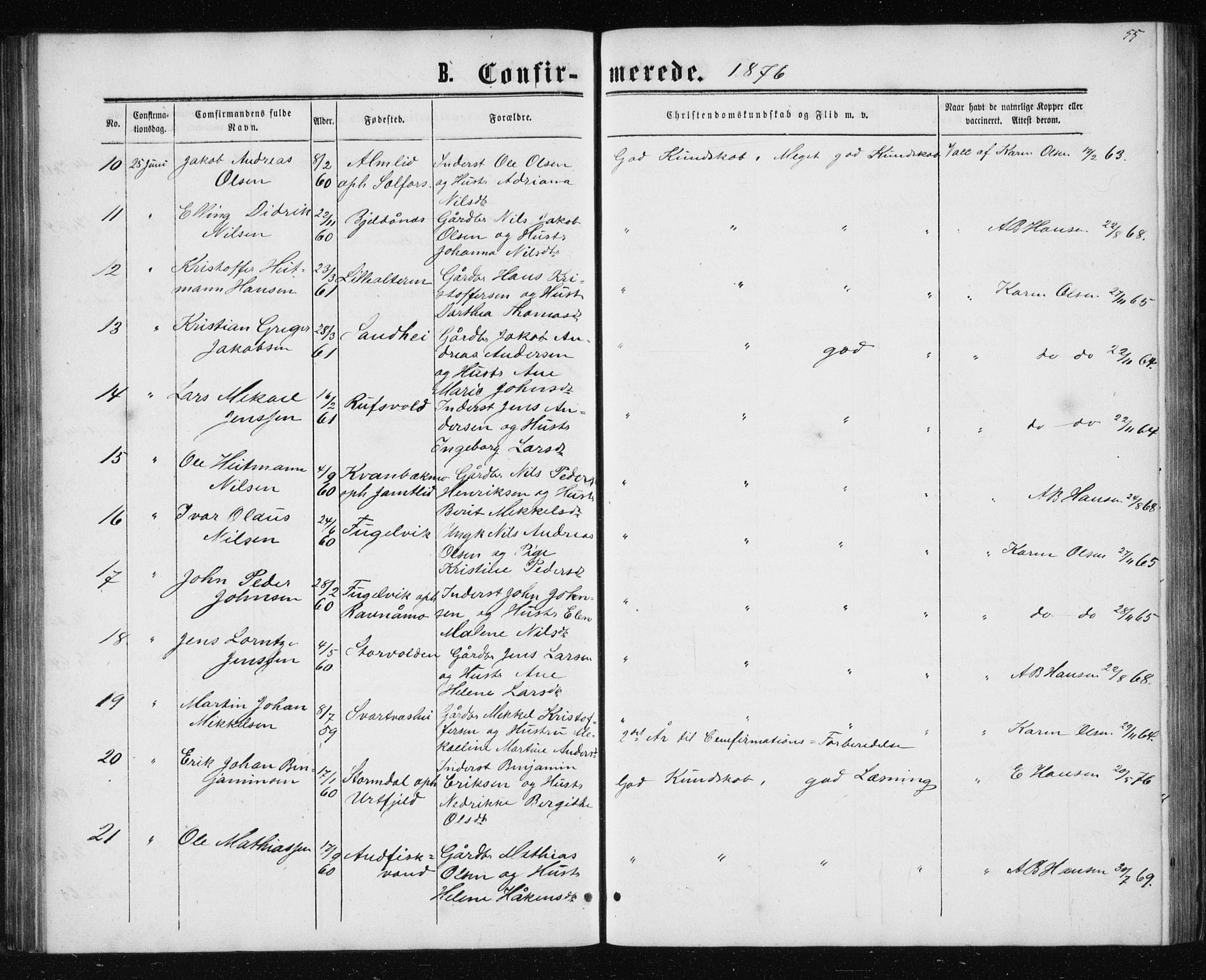 Ministerialprotokoller, klokkerbøker og fødselsregistre - Nordland, SAT/A-1459/827/L0416: Parish register (copy) no. 827C05, 1865-1886, p. 55