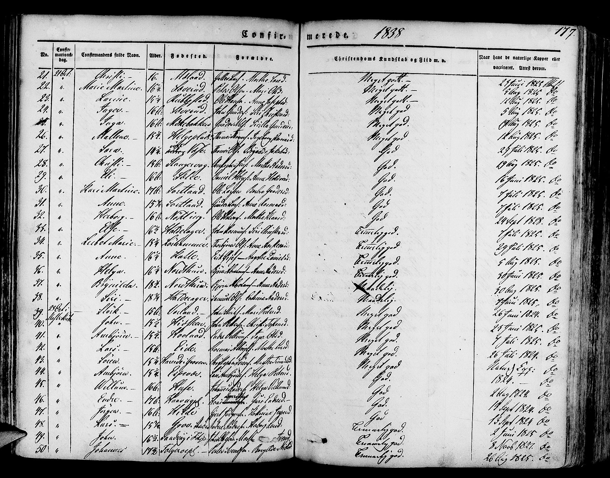 Finnås sokneprestembete, AV/SAB-A-99925/H/Ha/Haa/Haaa/L0006: Parish register (official) no. A 6, 1836-1850, p. 177