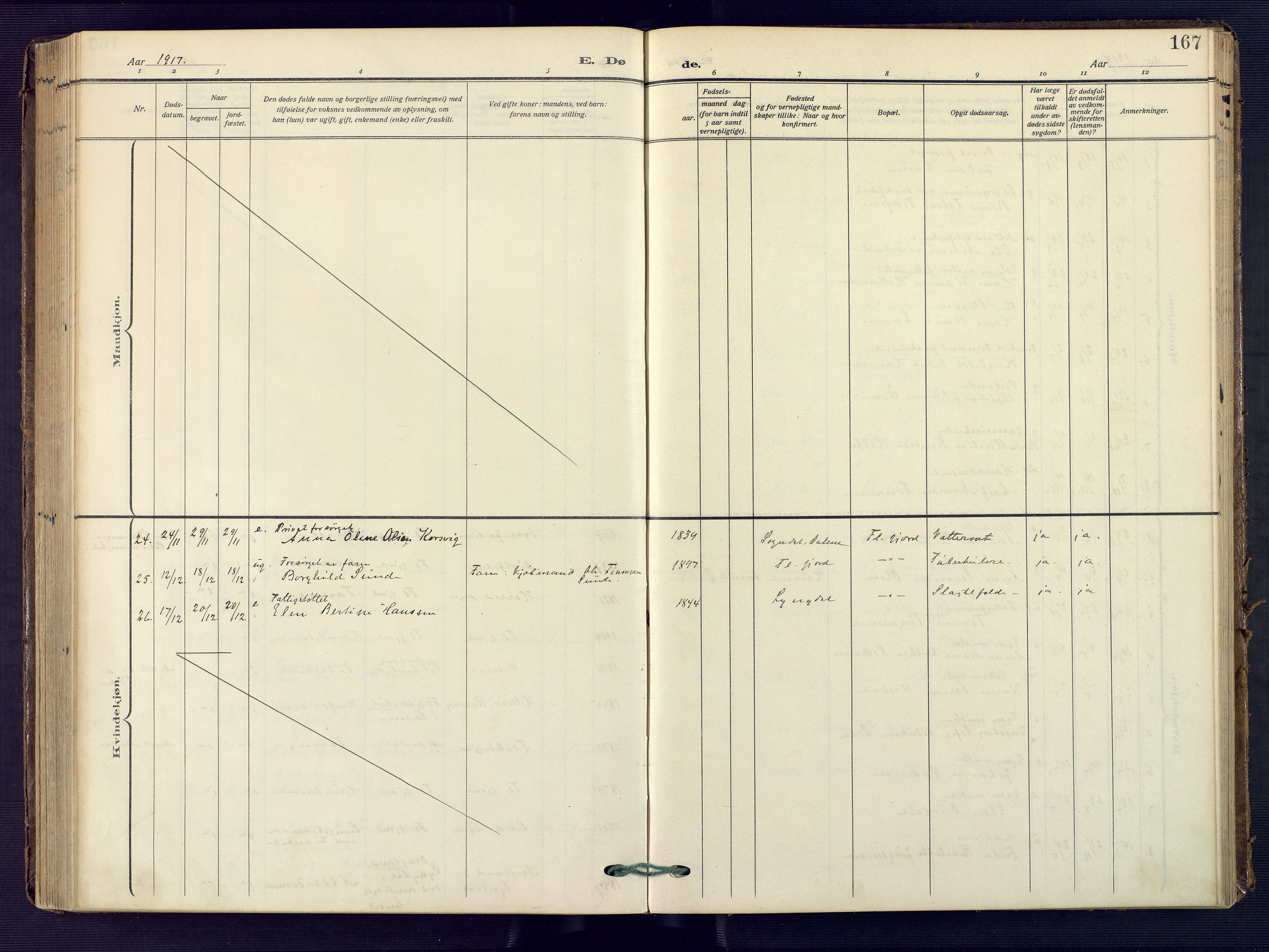 Flekkefjord sokneprestkontor, SAK/1111-0012/F/Fa/Faa/L0003: Parish register (official) no. A 3, 1913-1928, p. 167