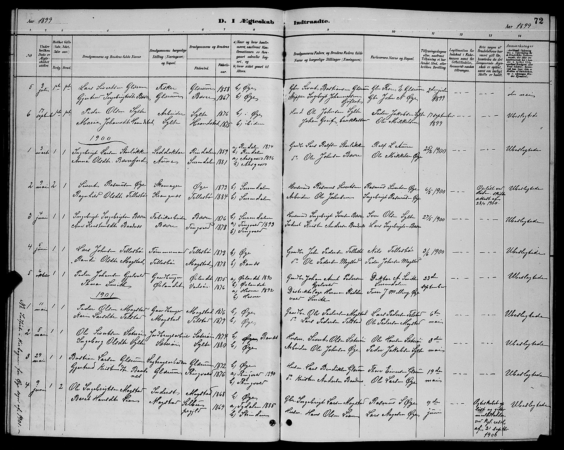 Ministerialprotokoller, klokkerbøker og fødselsregistre - Møre og Romsdal, AV/SAT-A-1454/595/L1052: Parish register (copy) no. 595C04, 1885-1900, p. 72