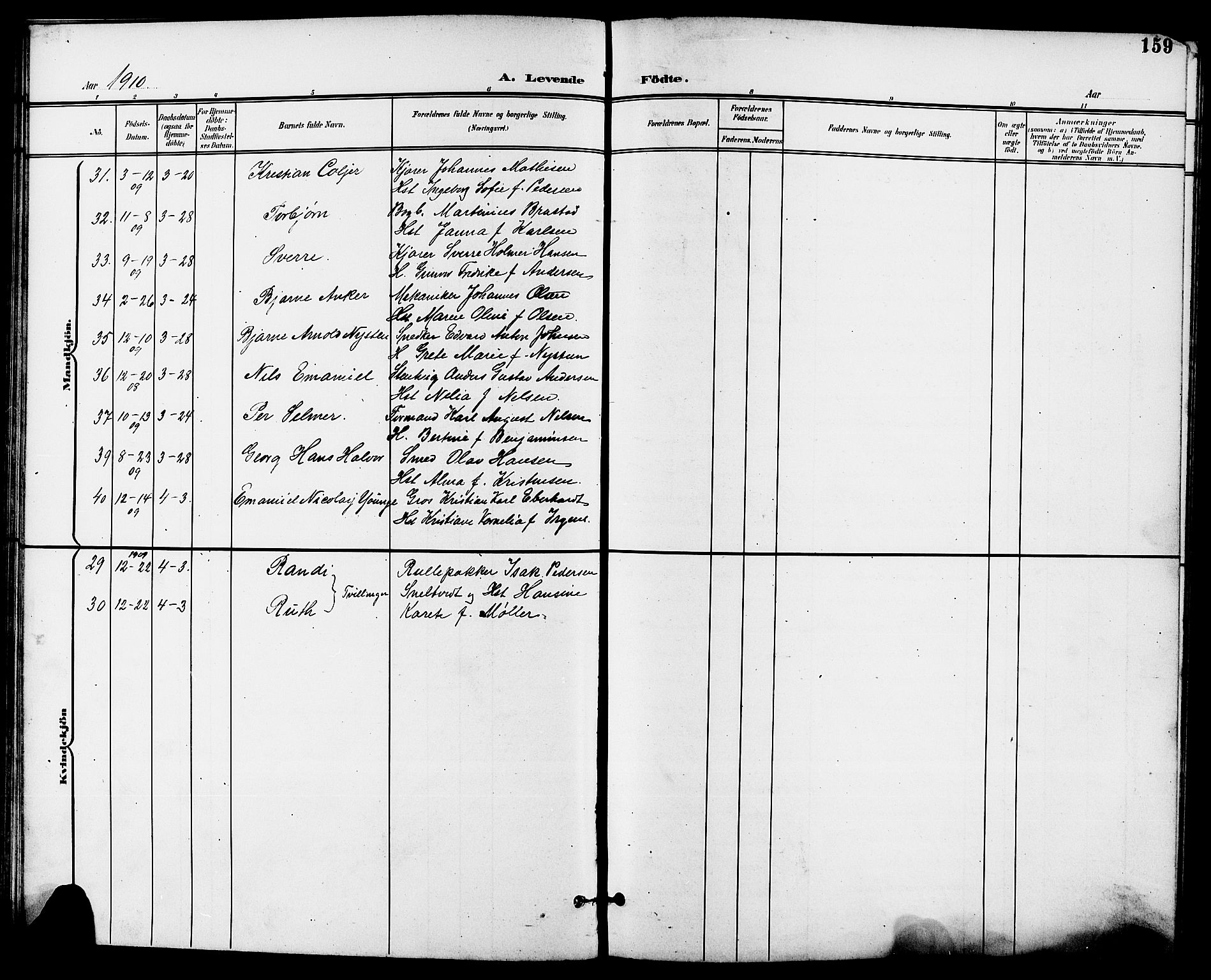 Skien kirkebøker, SAKO/A-302/G/Ga/L0008: Parish register (copy) no. 8, 1900-1910, p. 159