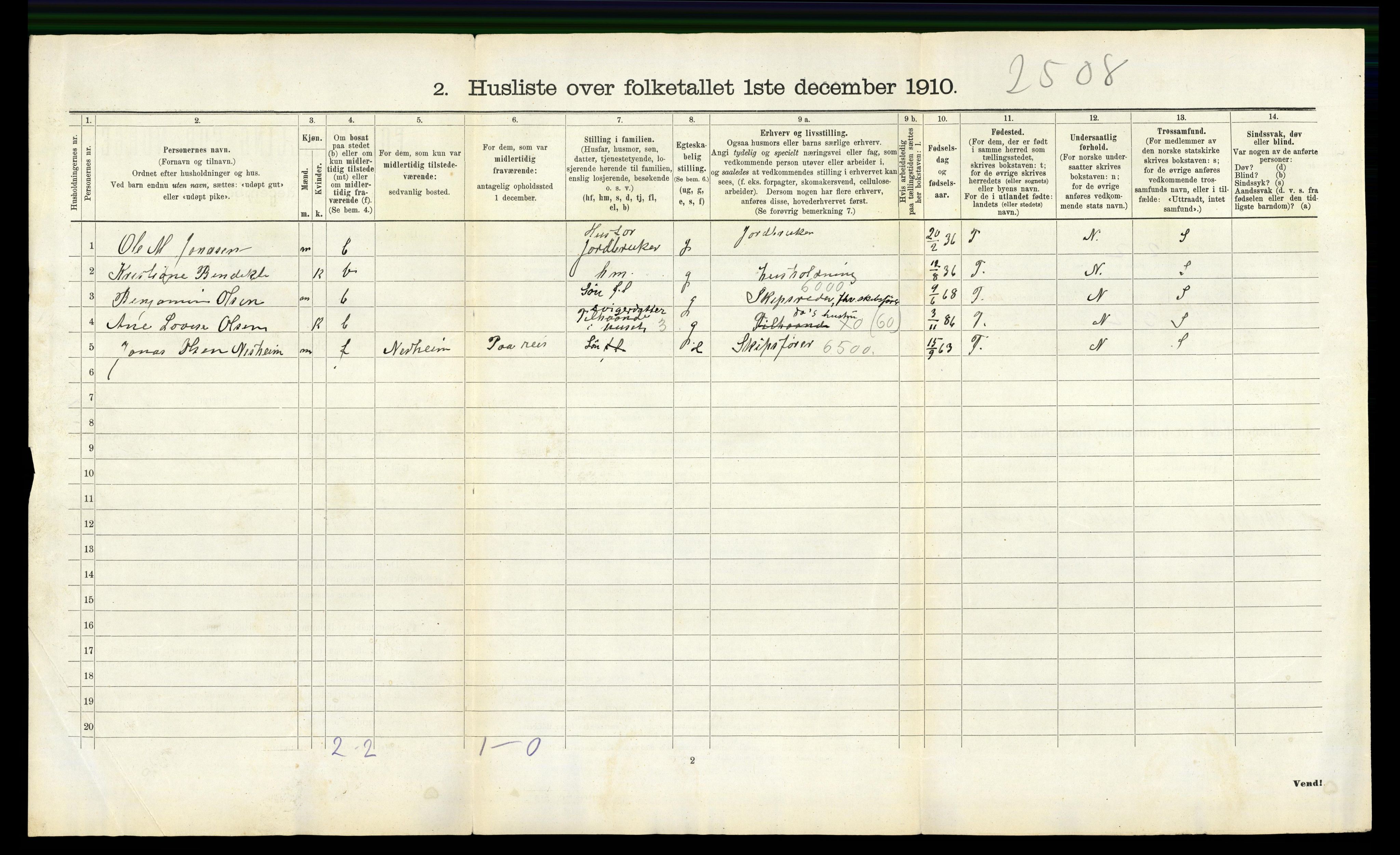 RA, 1910 census for Vanse, 1910, p. 1194