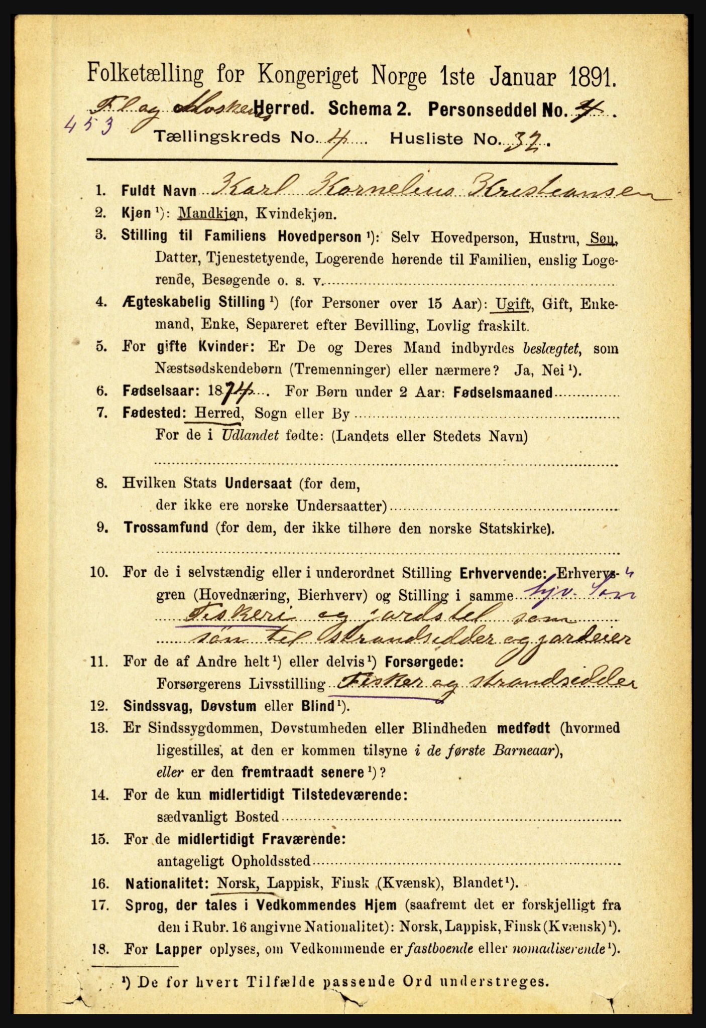 RA, 1891 census for 1859 Flakstad, 1891, p. 2118