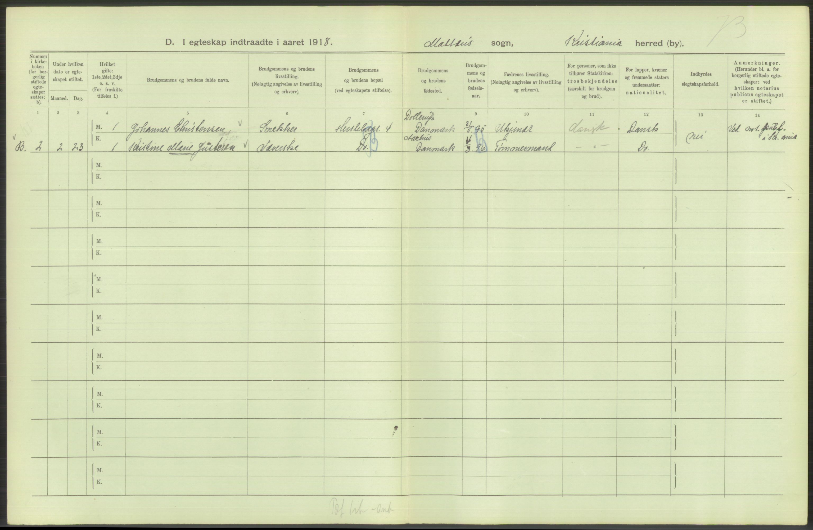 Statistisk sentralbyrå, Sosiodemografiske emner, Befolkning, AV/RA-S-2228/D/Df/Dfb/Dfbh/L0009: Kristiania: Gifte, 1918, p. 544