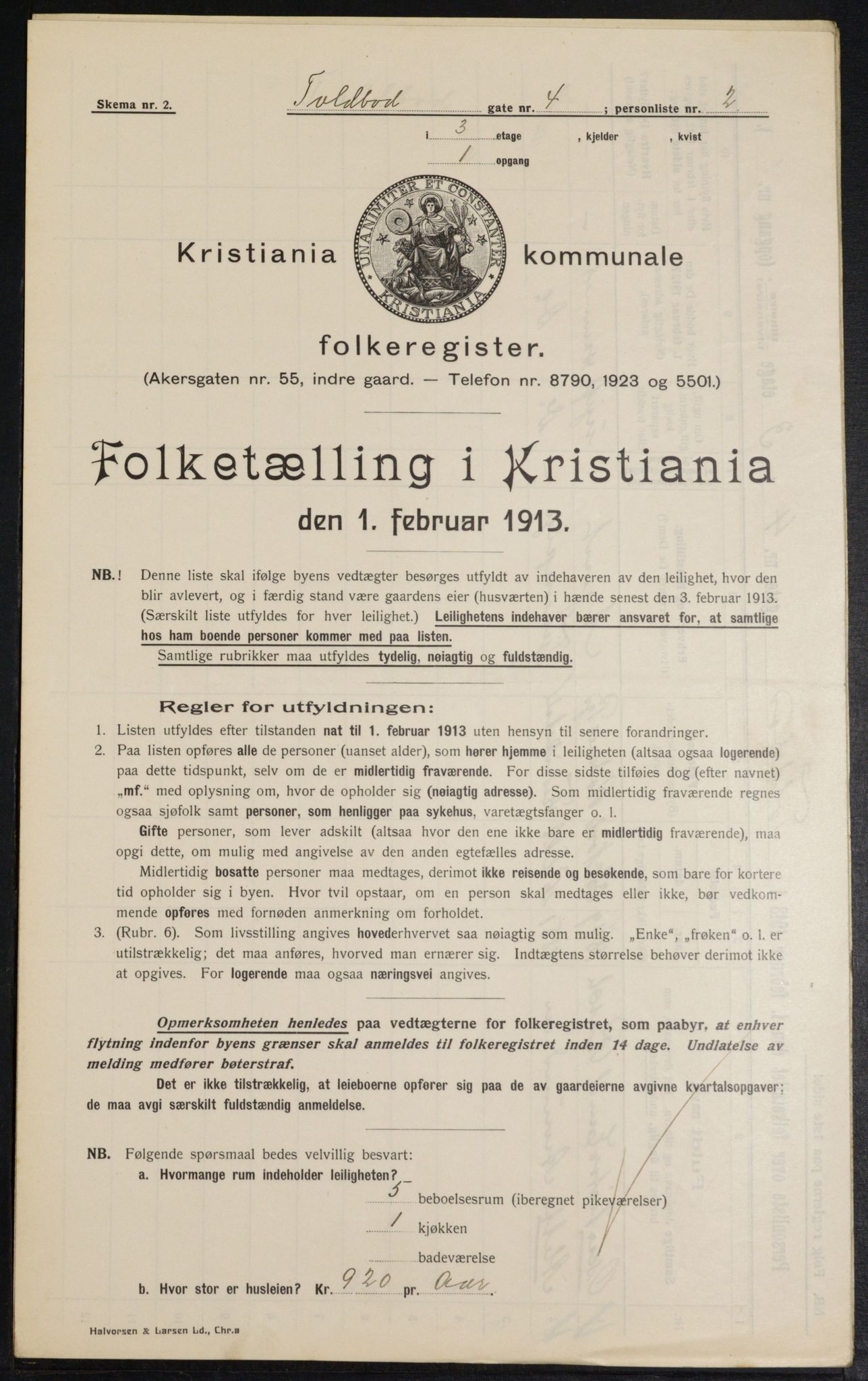 OBA, Municipal Census 1913 for Kristiania, 1913, p. 113129