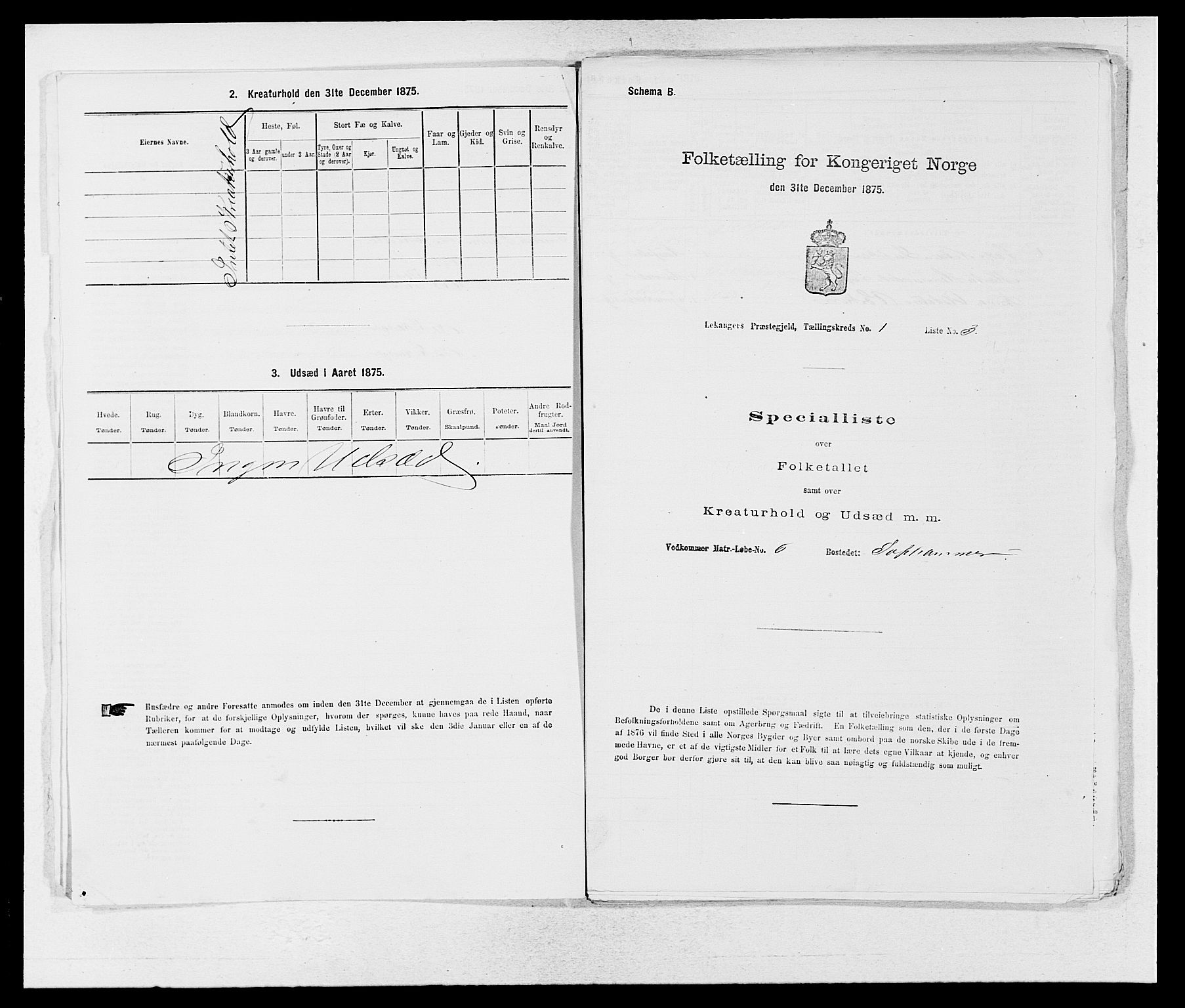 SAB, 1875 census for 1419P Leikanger, 1875, p. 27