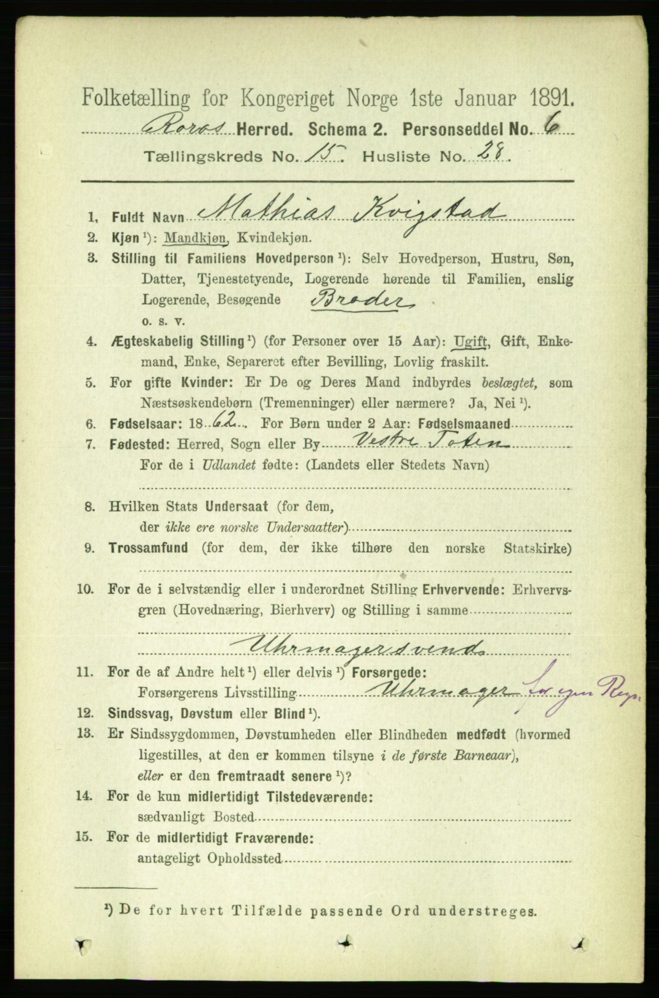 RA, 1891 census for 1640 Røros, 1891, p. 3520