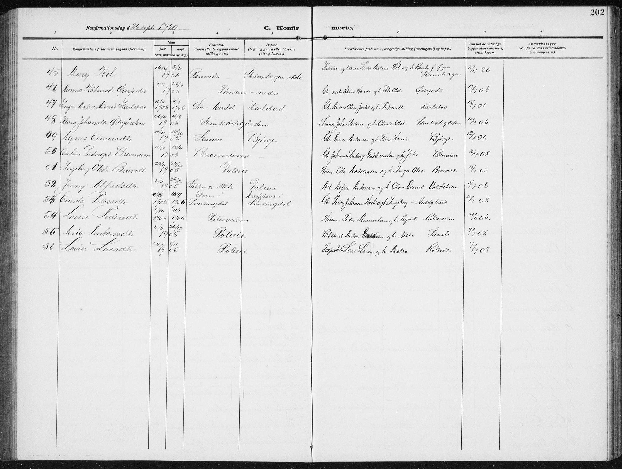 Biri prestekontor, SAH/PREST-096/H/Ha/Hab/L0006: Parish register (copy) no. 6, 1909-1938, p. 202