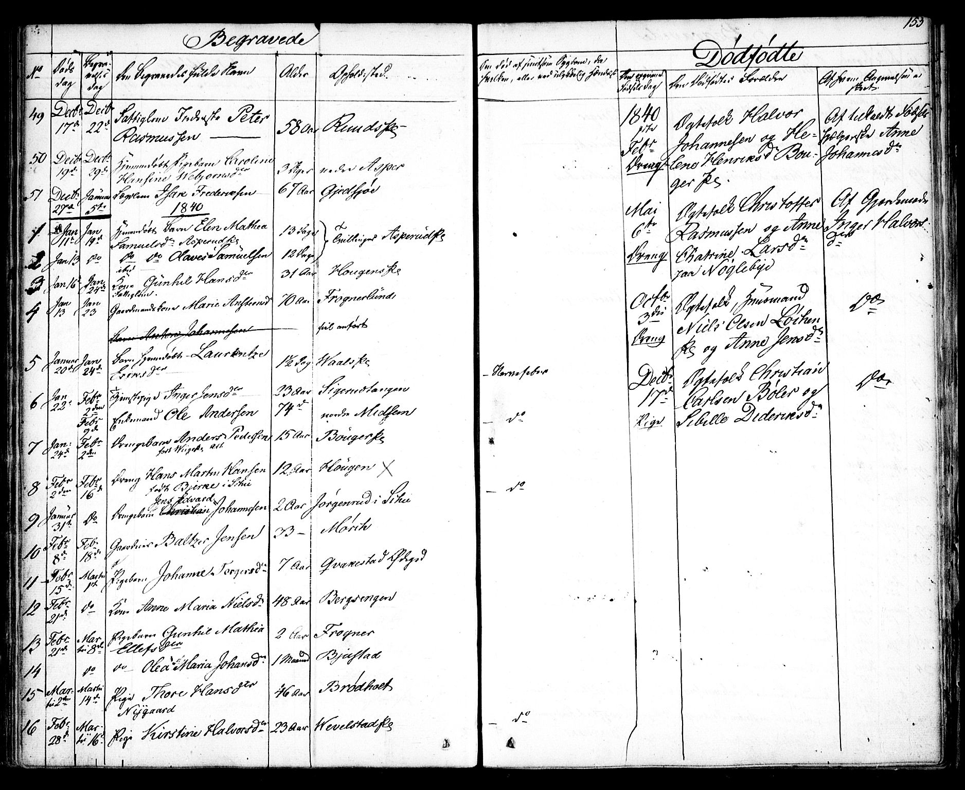 Kråkstad prestekontor Kirkebøker, SAO/A-10125a/F/Fa/L0005: Parish register (official) no. I 5, 1837-1847, p. 153